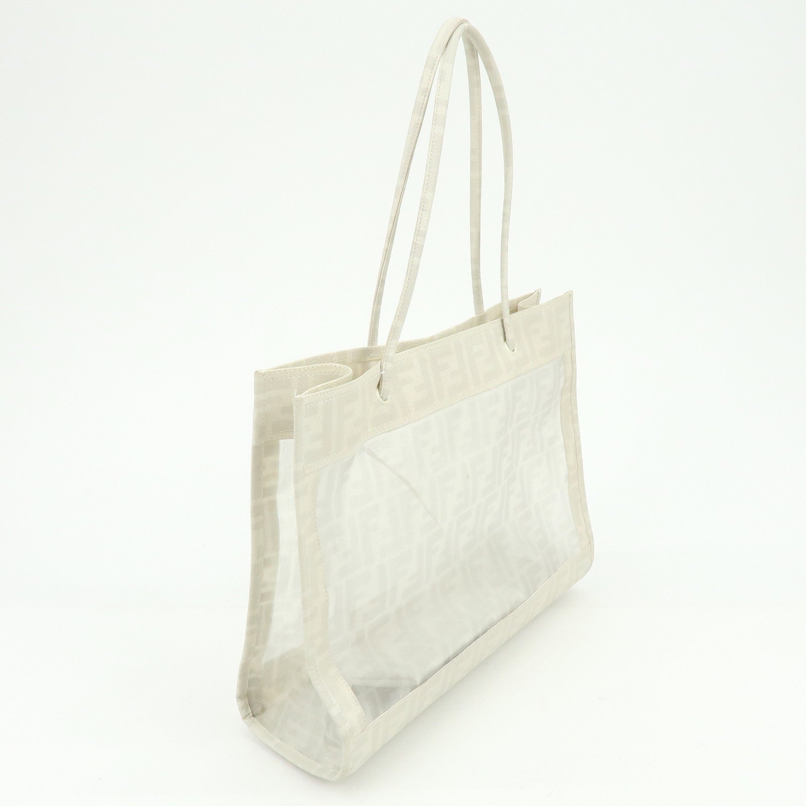 FENDI Zucca Mesh PVC Coated Tote Bag Shoulder Bag White 8BH183
