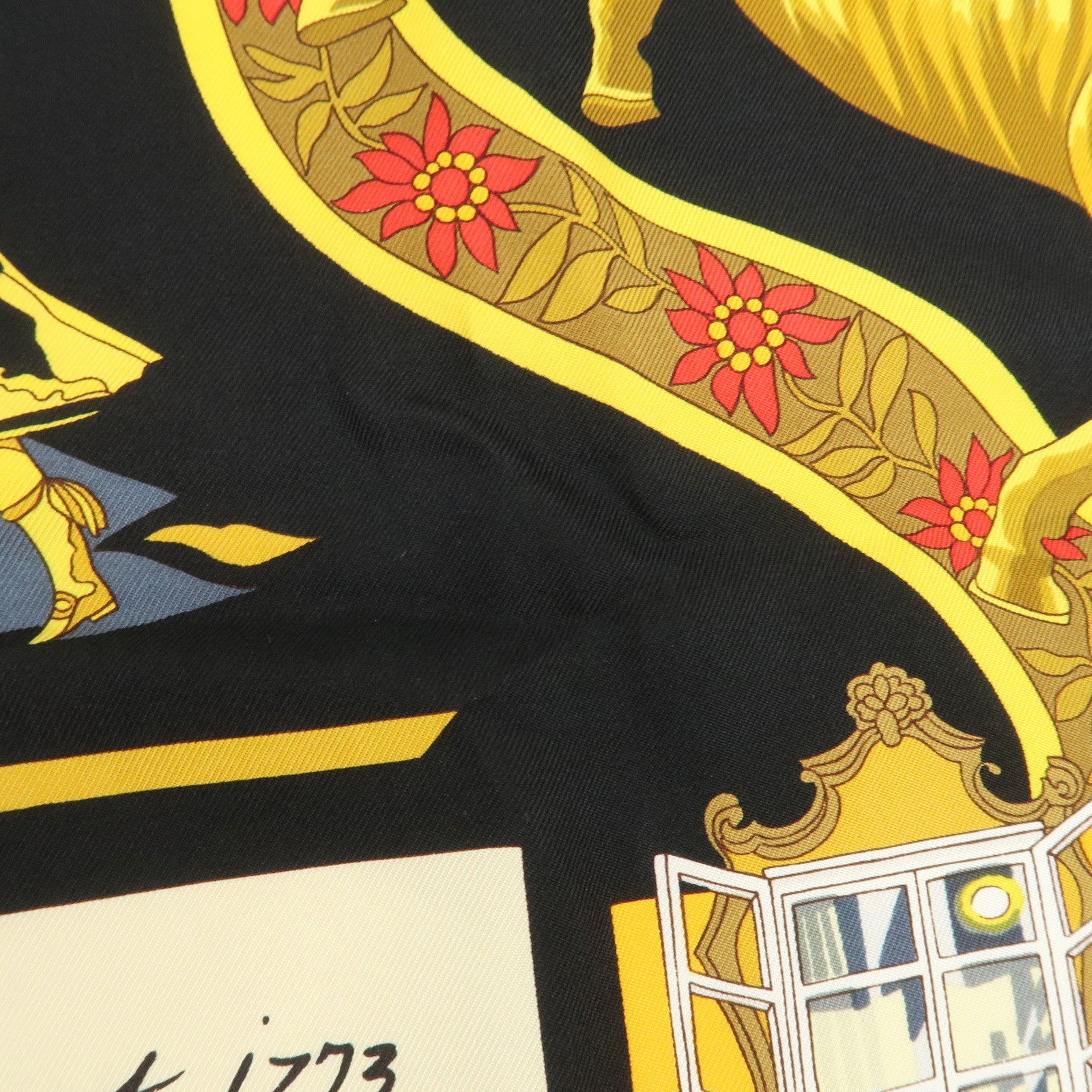 HERMES Carre 90 Silk 100% IN SALZBURG Scarf Black Gold