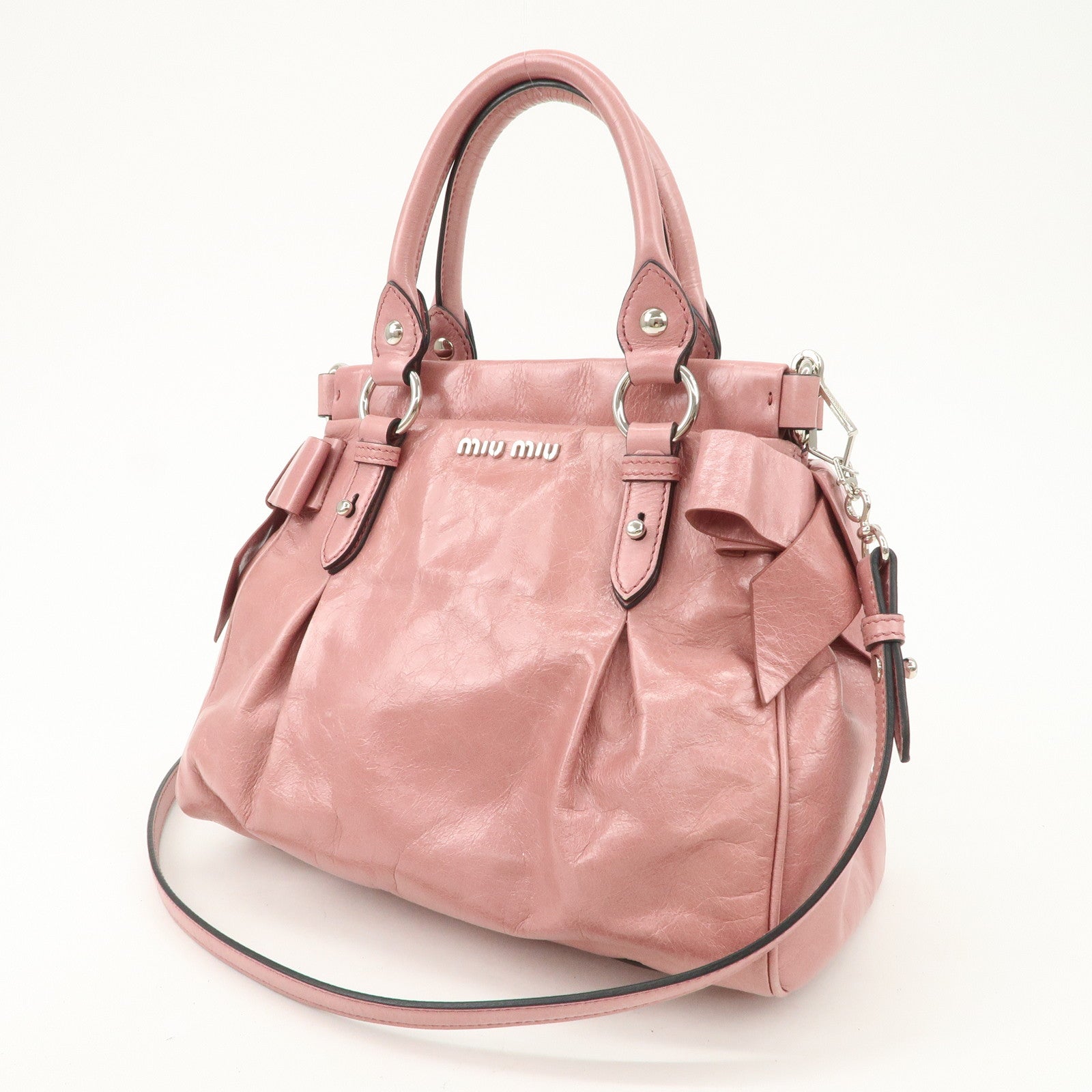 MIU MIU Vitello Lux 2Way Bag Hand Bag Shoulder Bag Pink RN0955