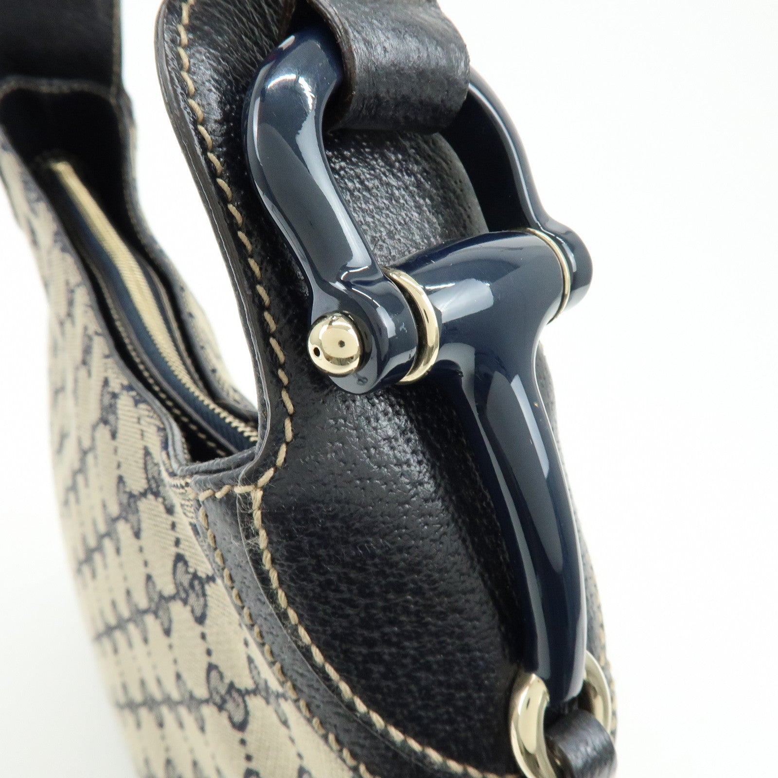 GUCCI Horsebit Sherry GG Canvas Leather Shoulder Bag Beige 145826