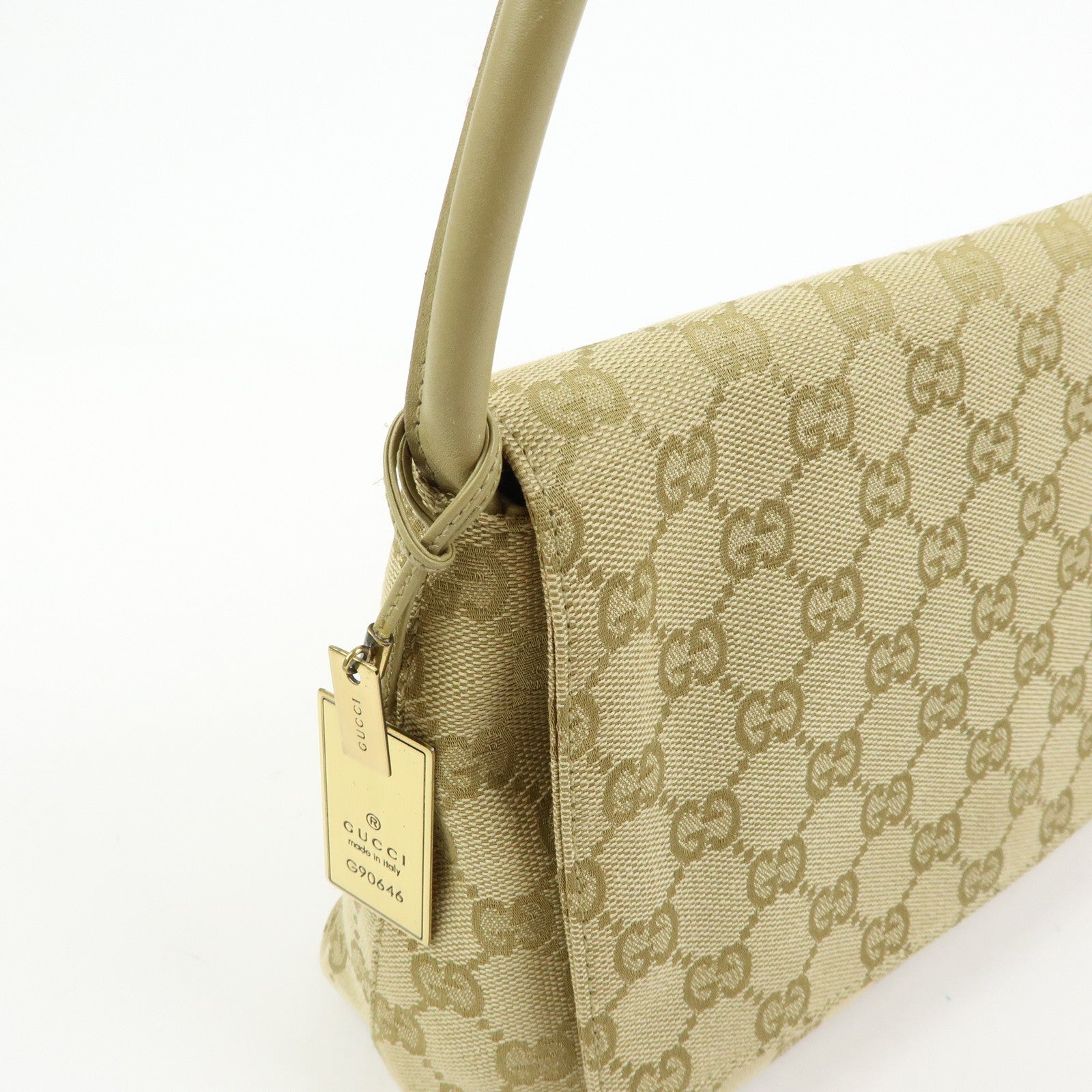 GUCCI GG Canvas Leather Shoulder Bag Hand Bag Beige 90646