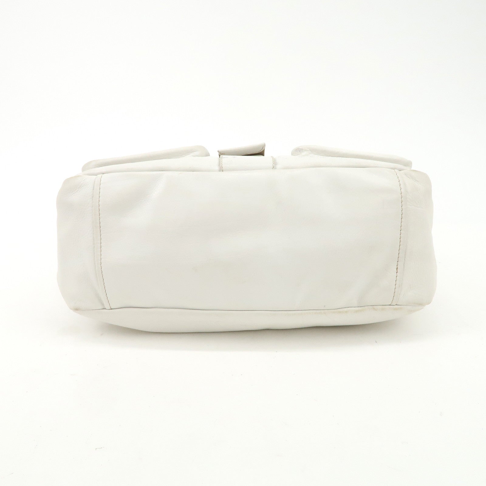 PRADA Triangle Logo Leather Nylon Shoulder Bag White Beige