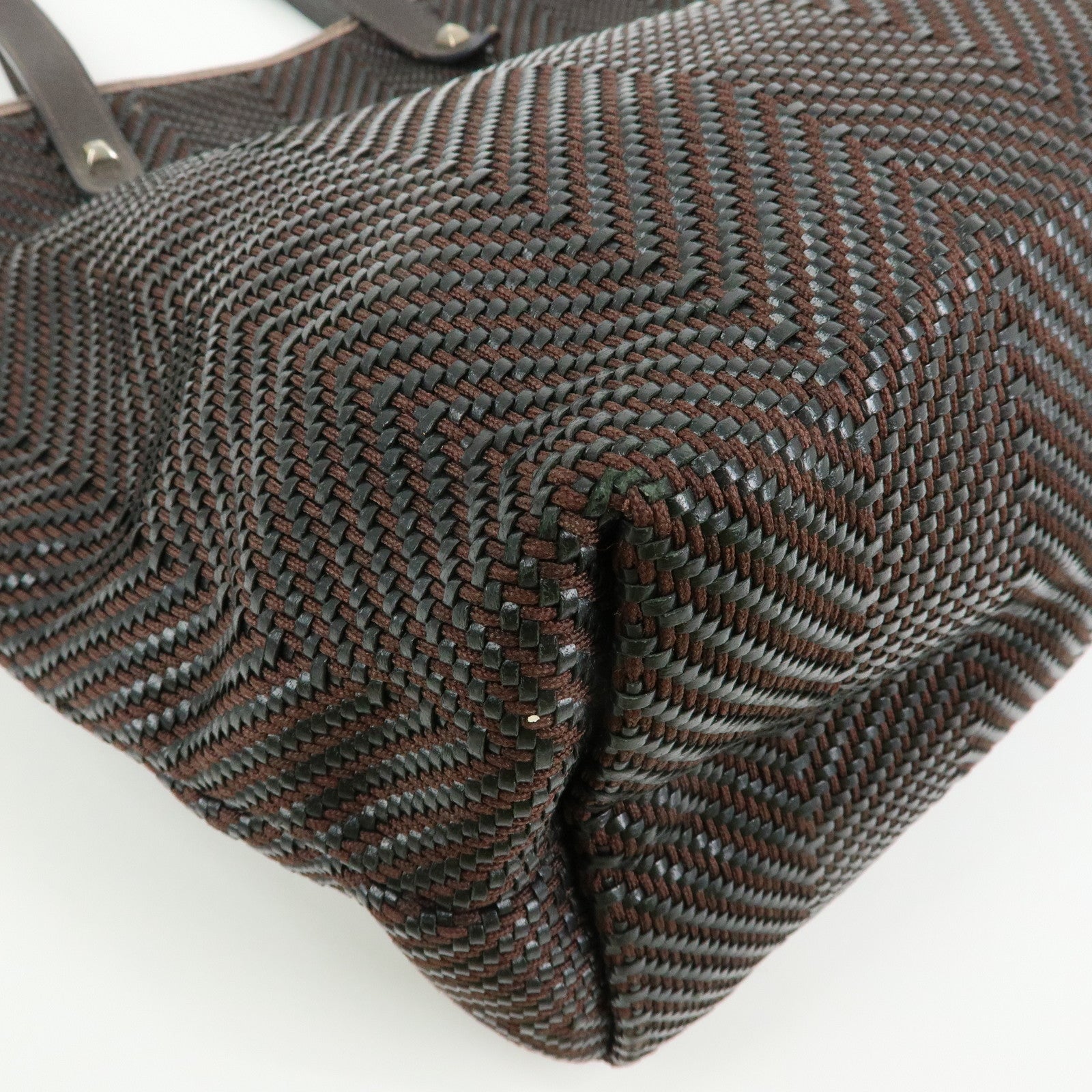 HERMES Amedaba Diago GM Polyester Leather Tote Bag Brown Black