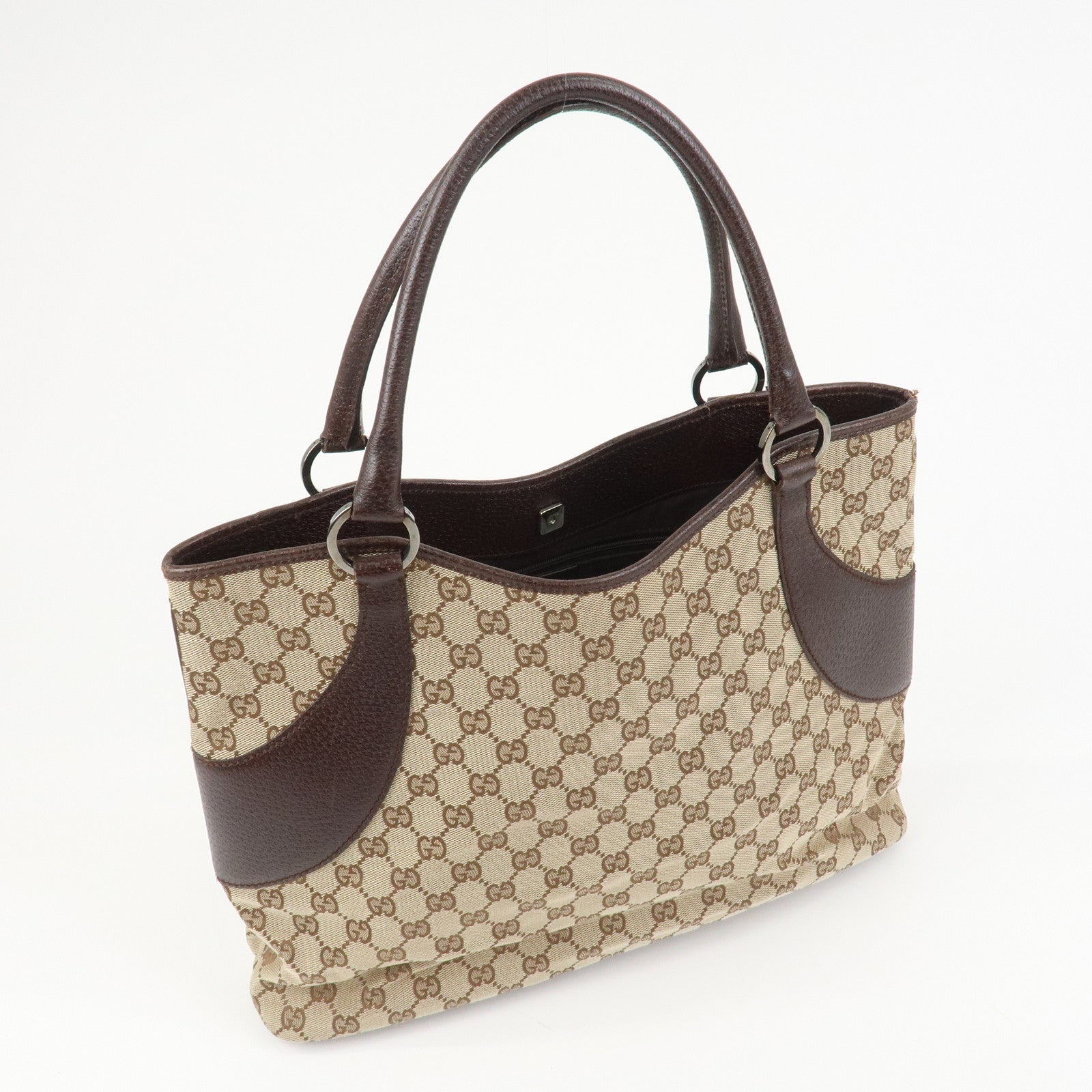 GUCCI GG Monogram Canvas Leather Tote Bag Shoulder Bag Brown 113016