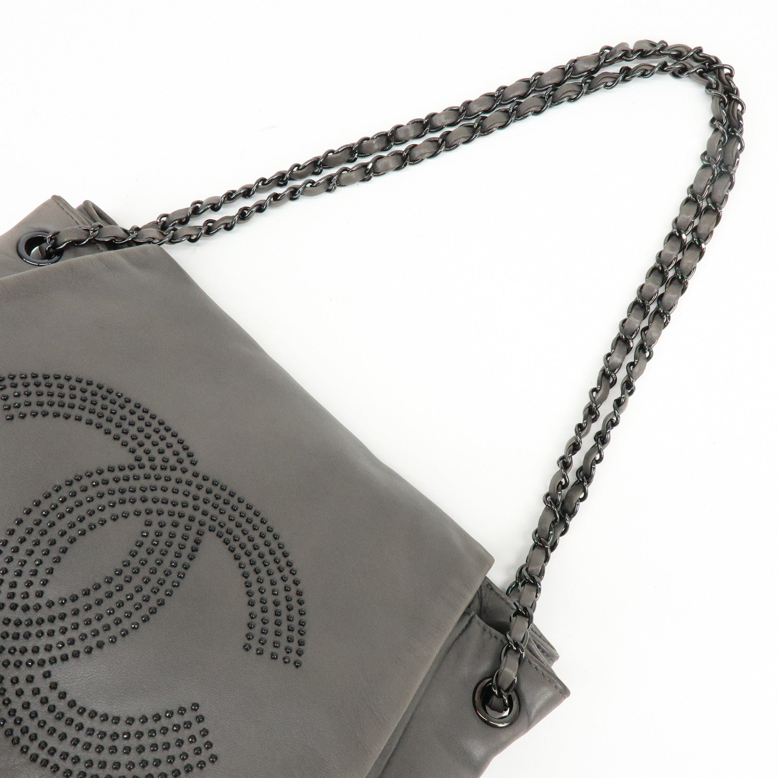 CHANEL COCO Mark Lamb Skin Chain Flap Shoulder Bag Gray