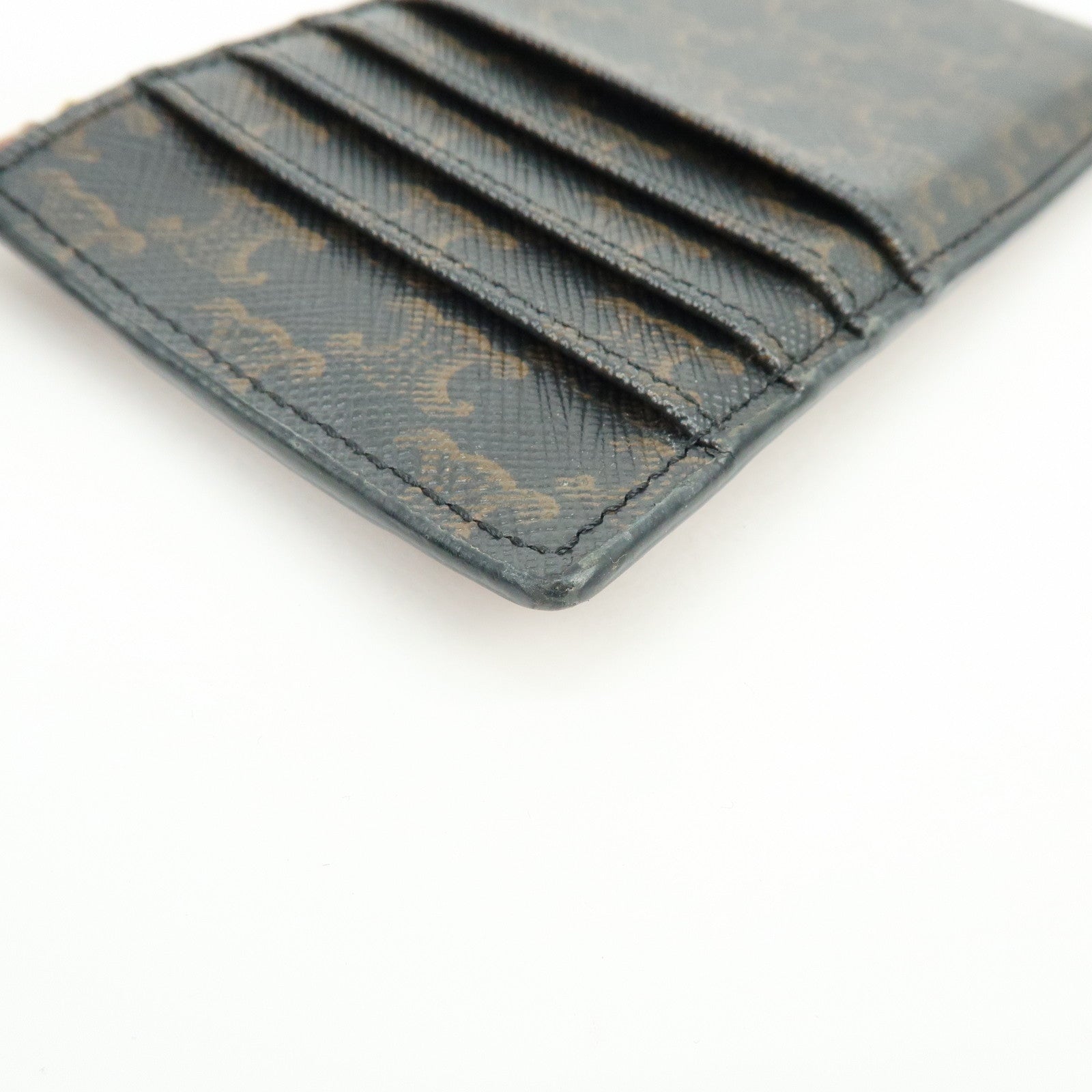 CELINE Triomphe Leather PVC Canvas Card Fragment Case Black Brown