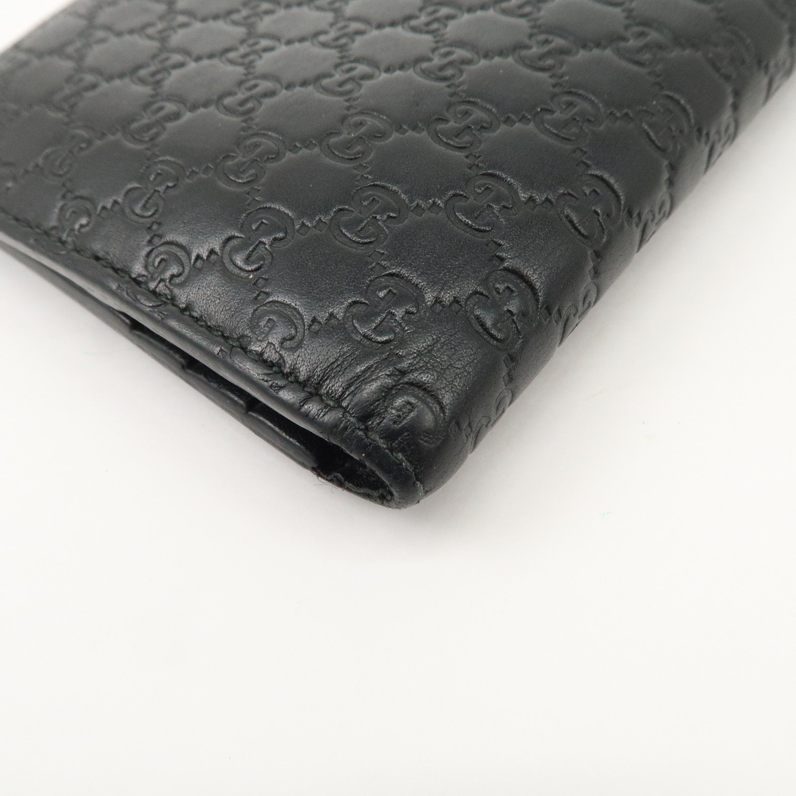 GUCCI Micro Guccissima Leather Compact Bi-fold Wallet Black 544475 Used