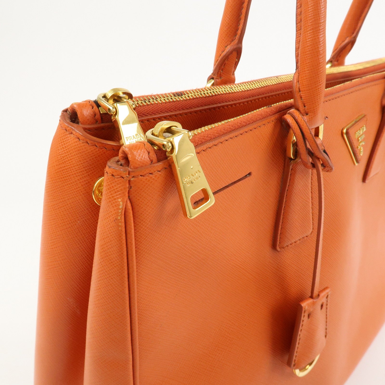 PRADA Triangle Logo Galleria 2Way Bag Hand Bag Orange BN1786