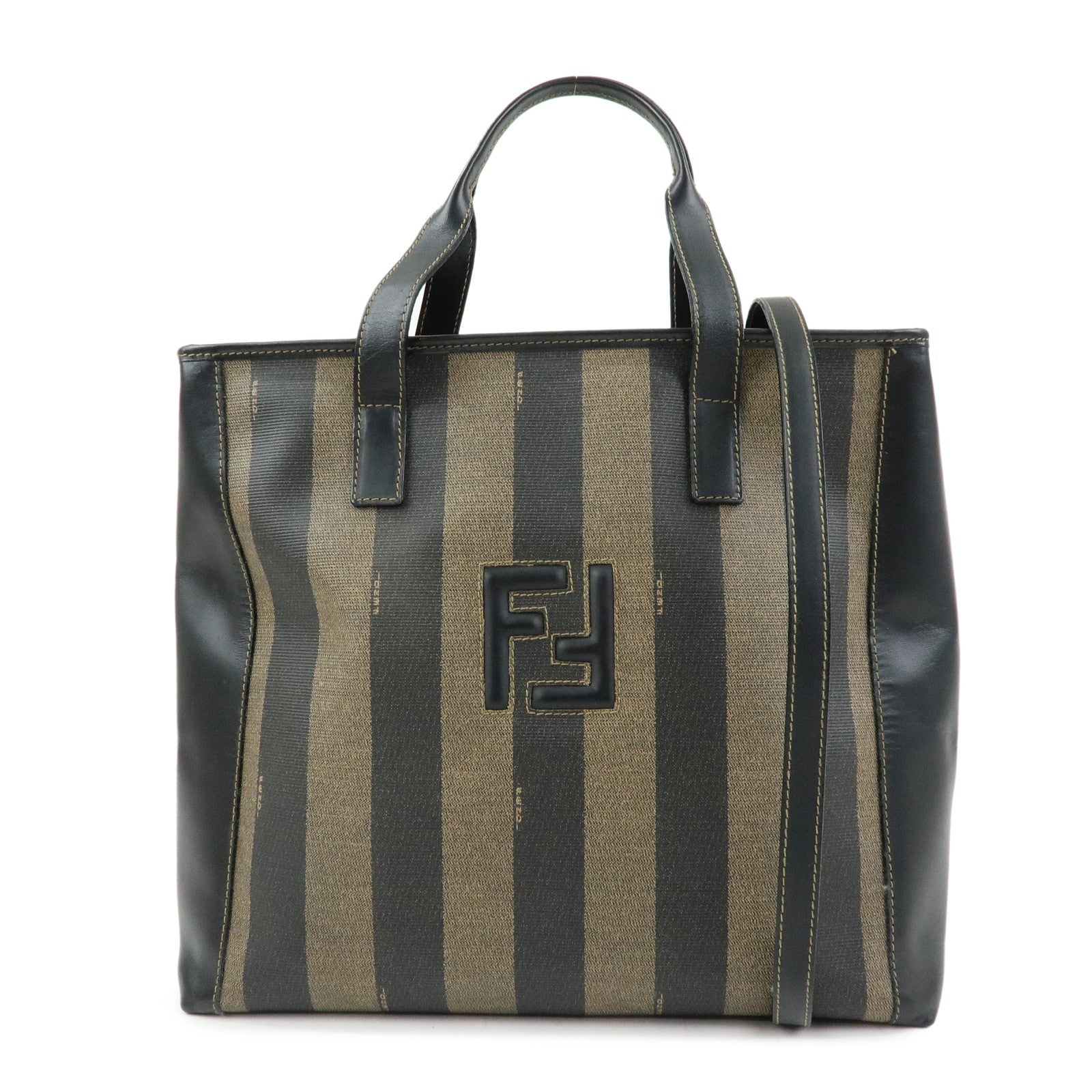 FENDI Pequin PVC Leather 2Way Bag Tote Bag Black Brown 14457