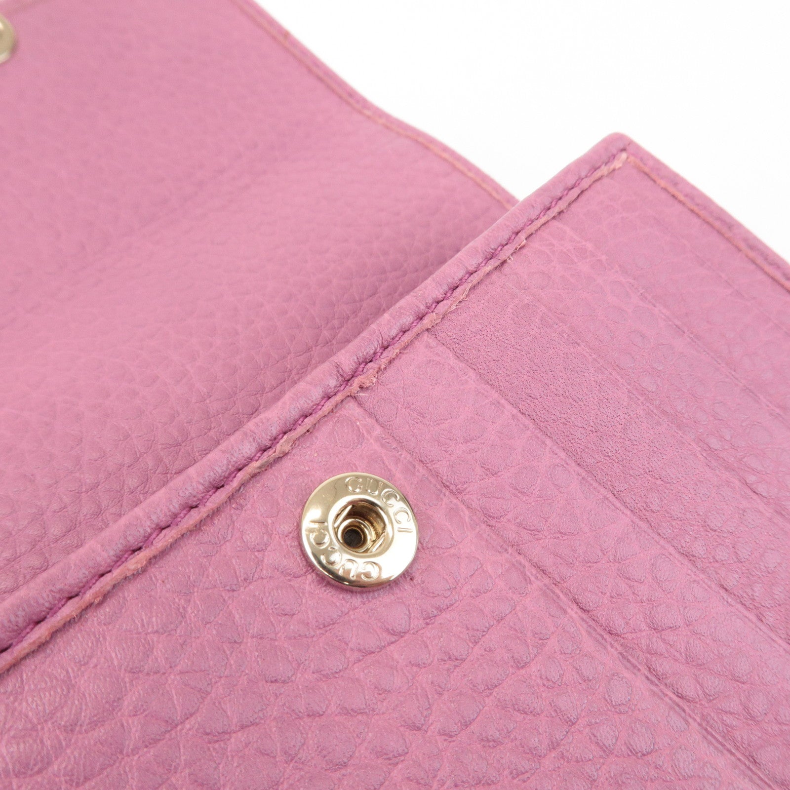 GUCCI Bamboo Leather Tri- Fold Wallet Pink 257017 Used