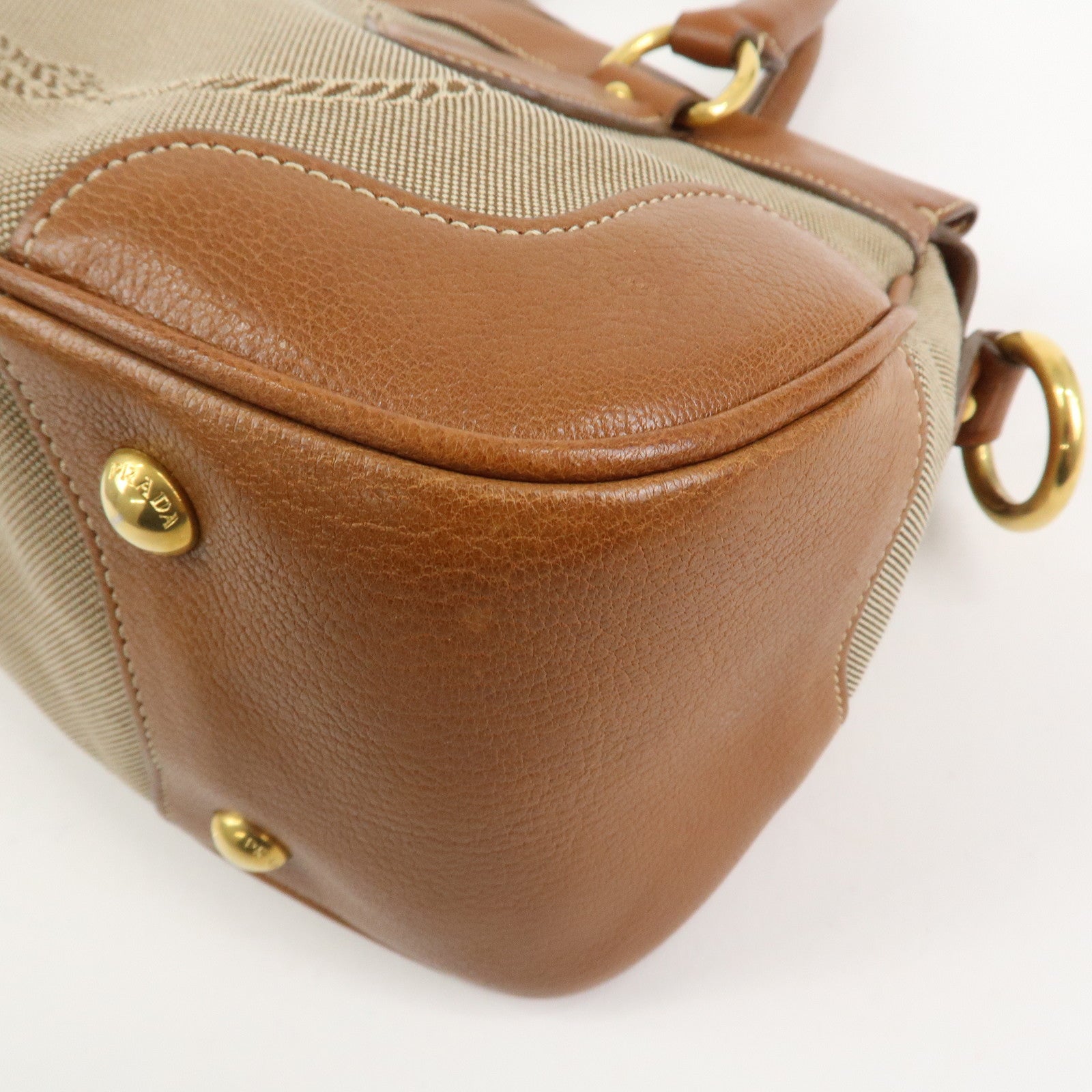 PRADA Logo Jacquard Leather 2Way Bag Hand Bag Brown BN1839