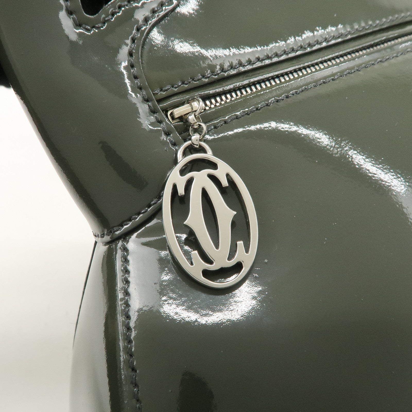 Cartier Marcello Patent Leather Tote Bag Hand Bag Khaki Used