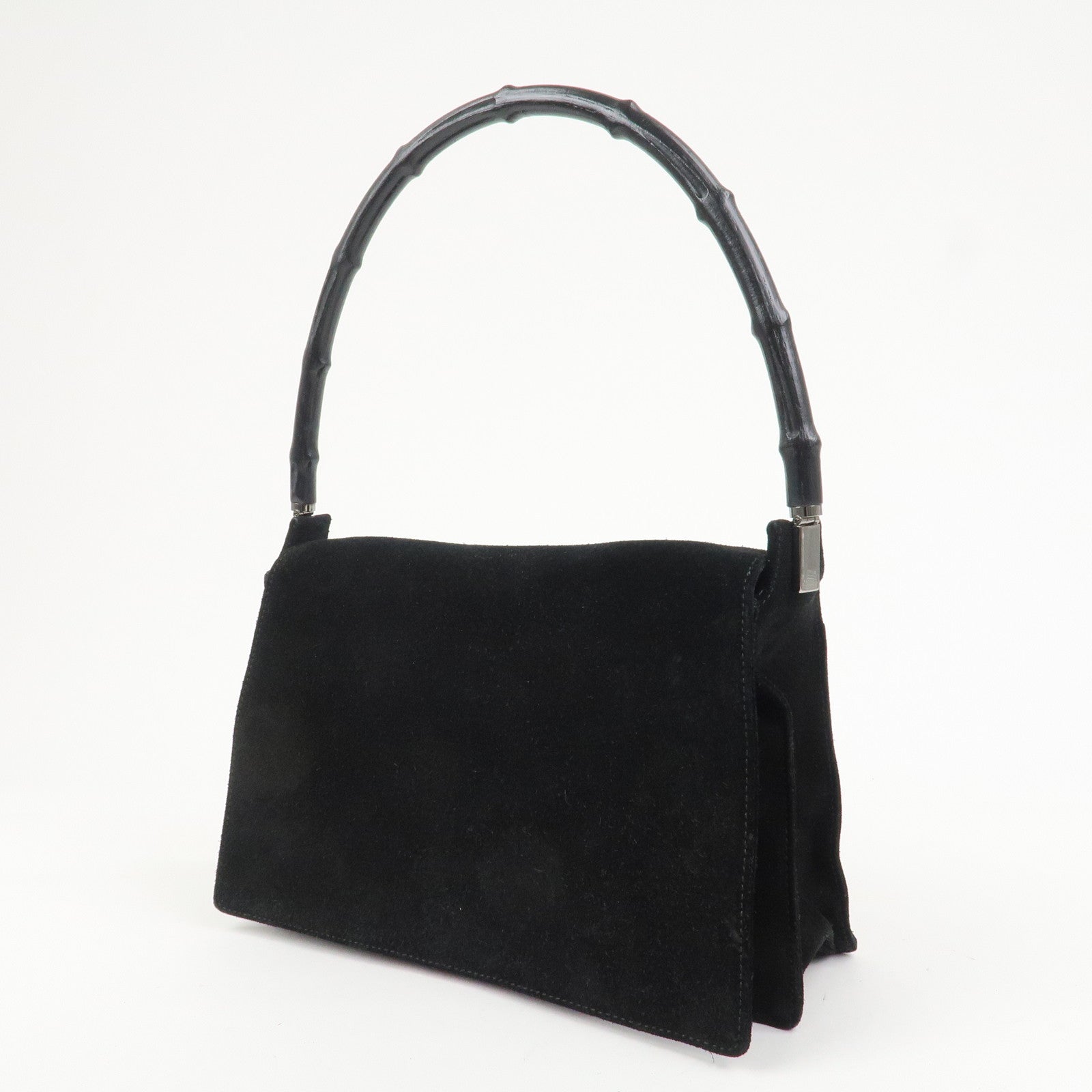 GUCCI Bamboo Suede Shoulder Bag Hand Bag Black 001・3239