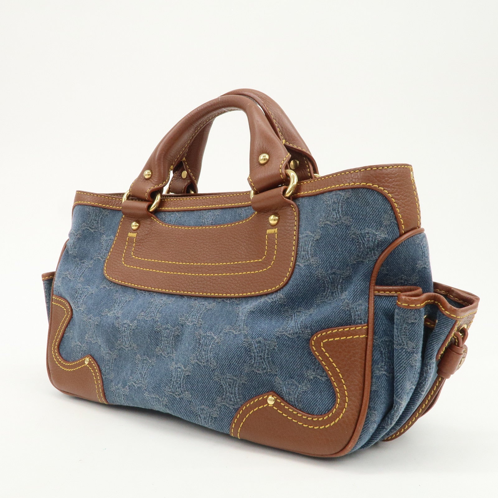 CELINE Macadam Denim Leather Boogie Bag Blue Brown