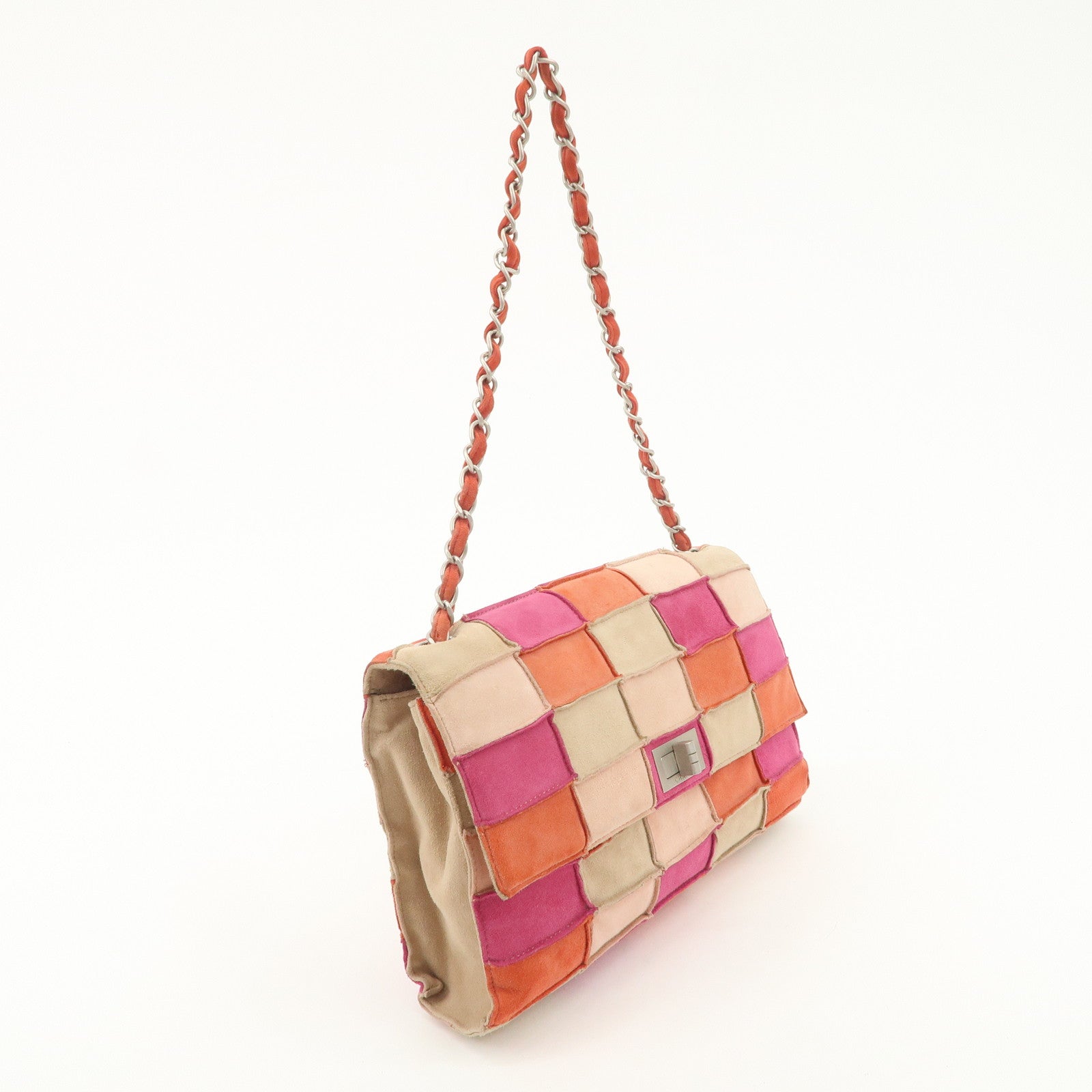CHANEL 2.55 Suede Patchwork Chain Shoulder Bag Multicolor A14528