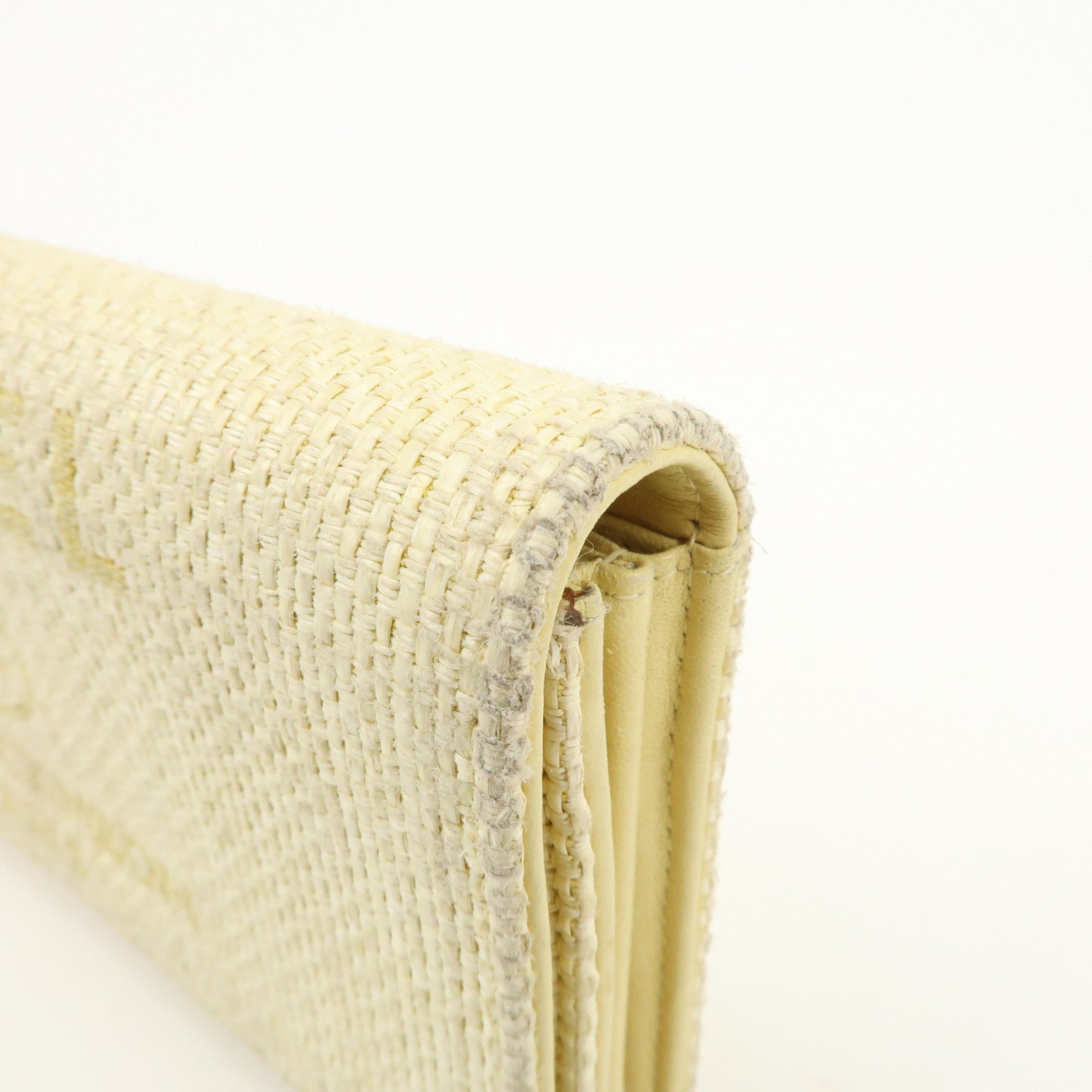 CHANEL Deauville COCO Mark Raffia Leather Long Wallet Yellow