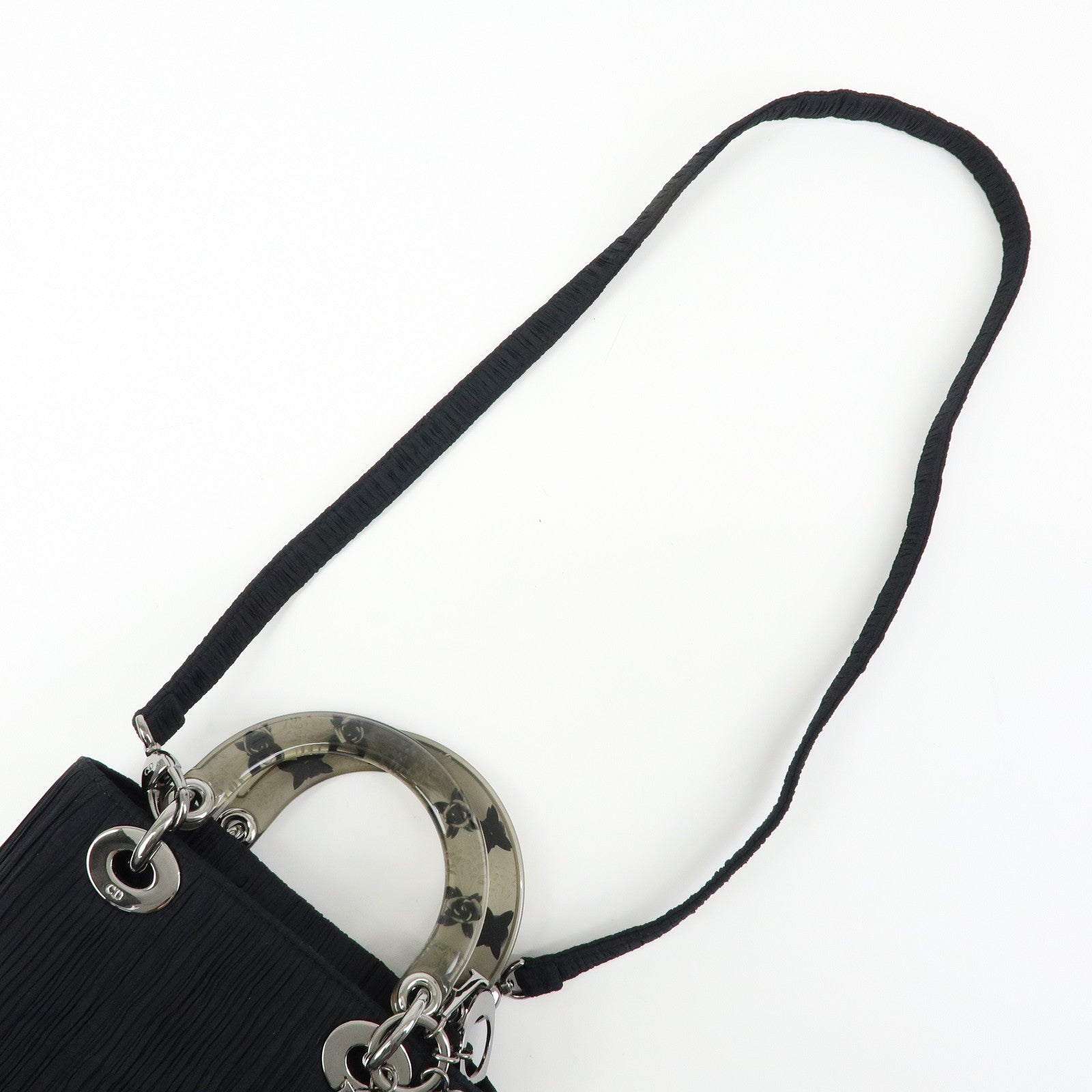 Christian Dior Lady Dior Rose Motif Satin 2Way Bag Hand Bag Black