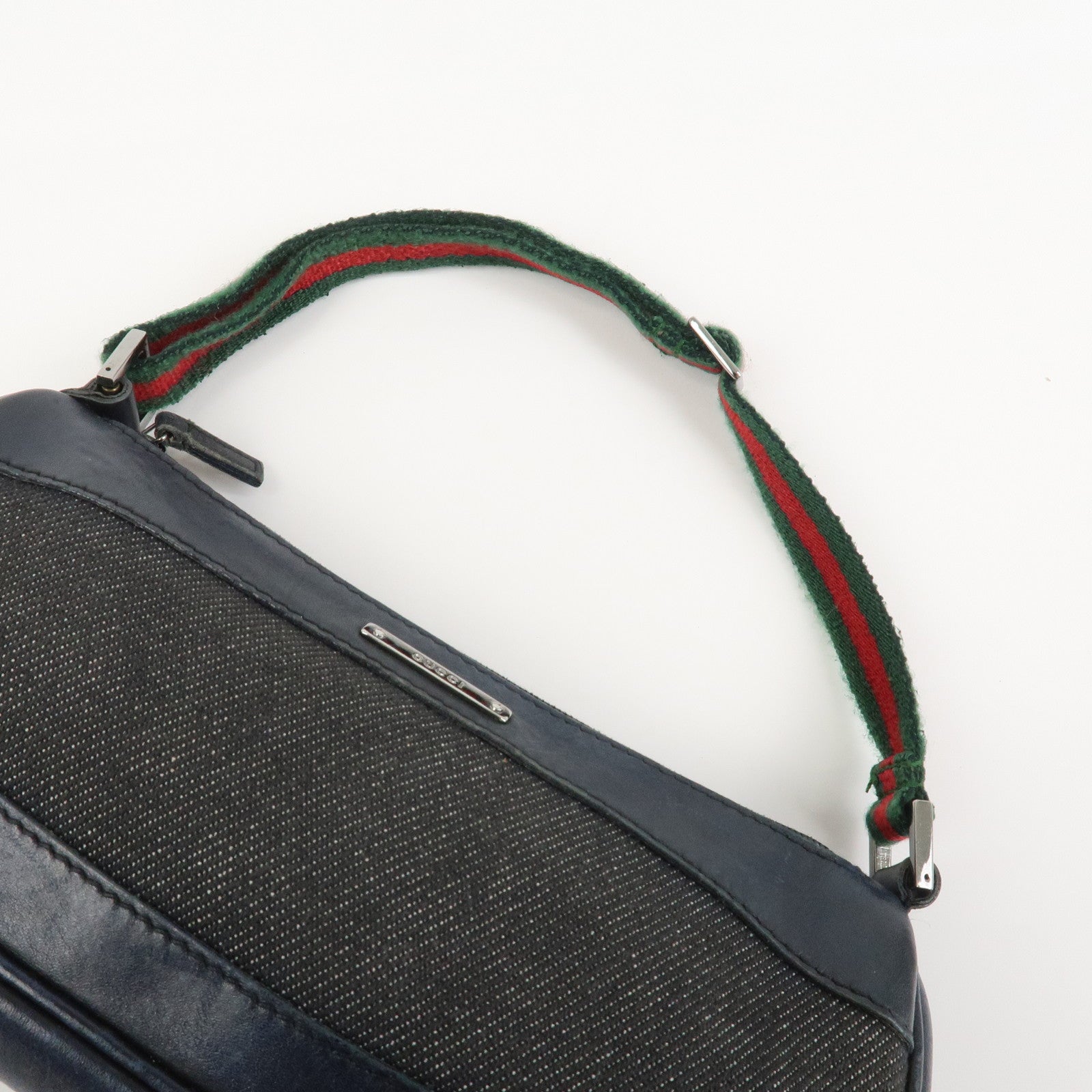 GUCCI Sherry Canvas Leather Accessory Pouch Hand Bag Navy 92820