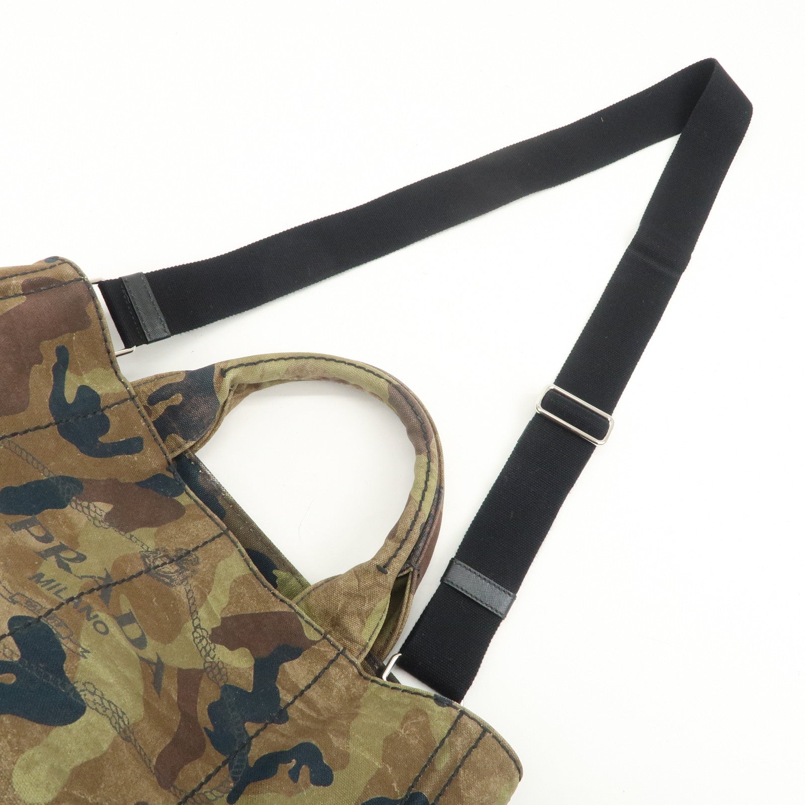 PRADA Logo Canapa Canvas 2Way Hand Bag Camouflage Khaki B2642B