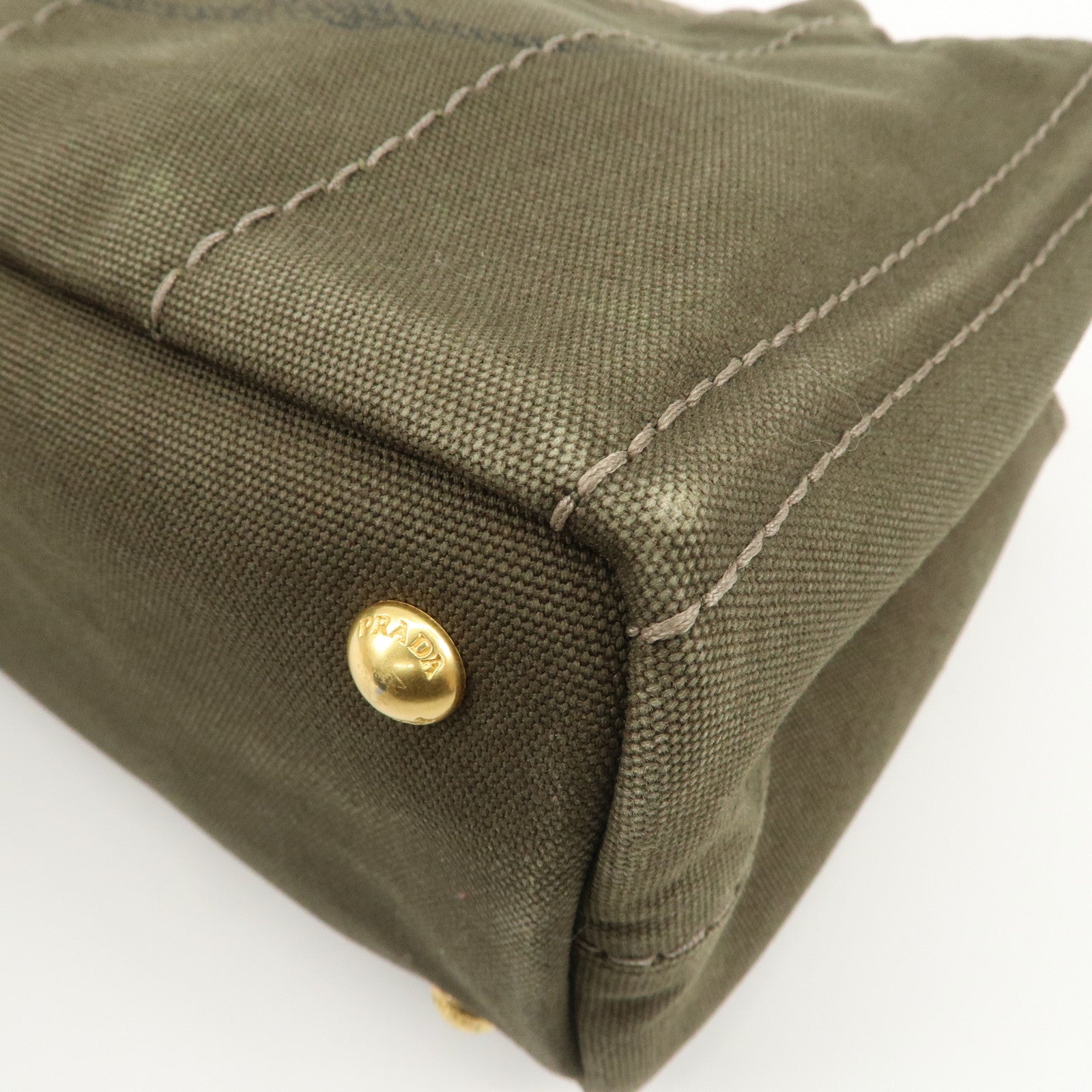 PRADA Canapa Mini Canvas Bag Hand Bag Tote Bag Khaki BN2439 Used