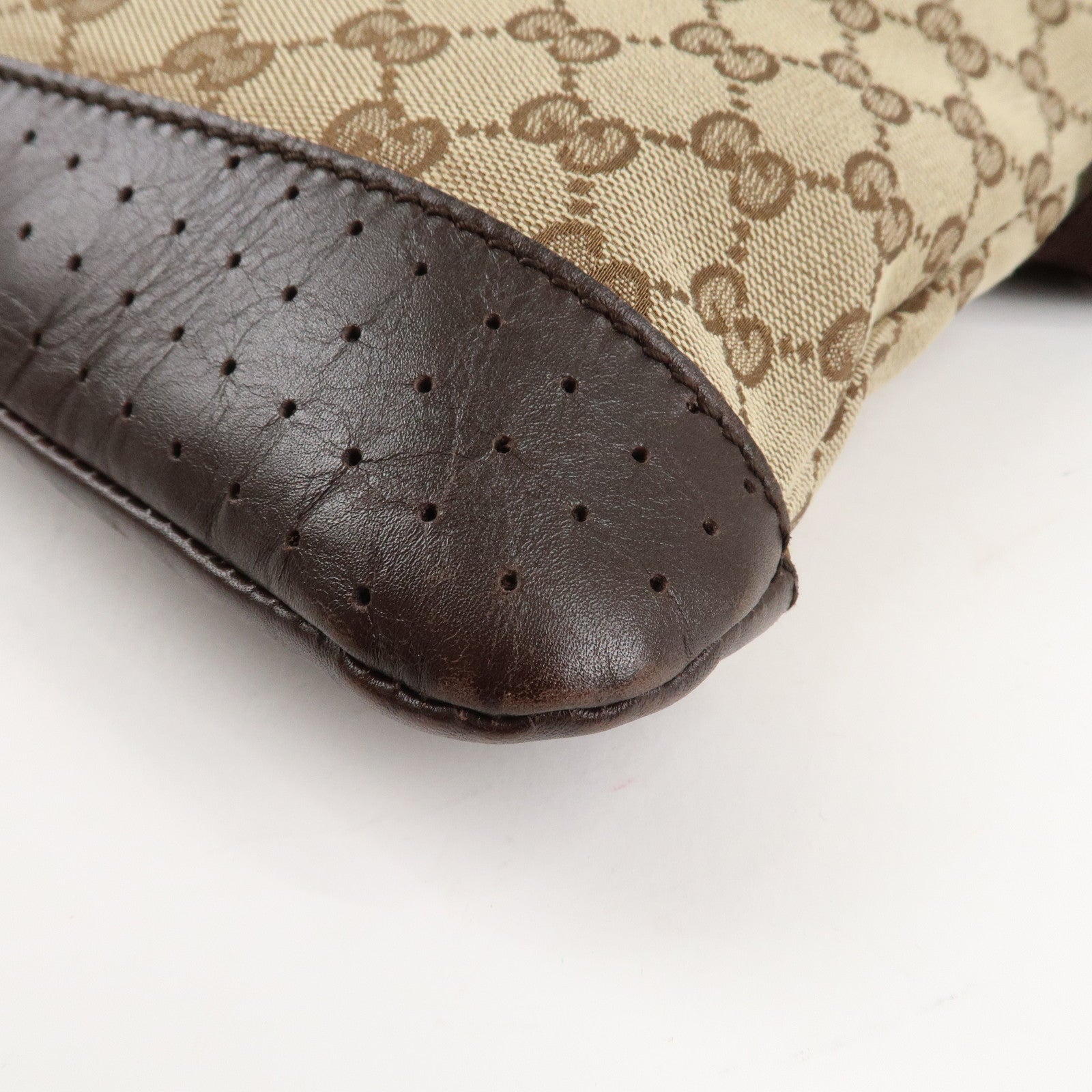 GUCCI GG Canvas Leather Shoulder Bag Crossbody Bag Brown 145857 Used