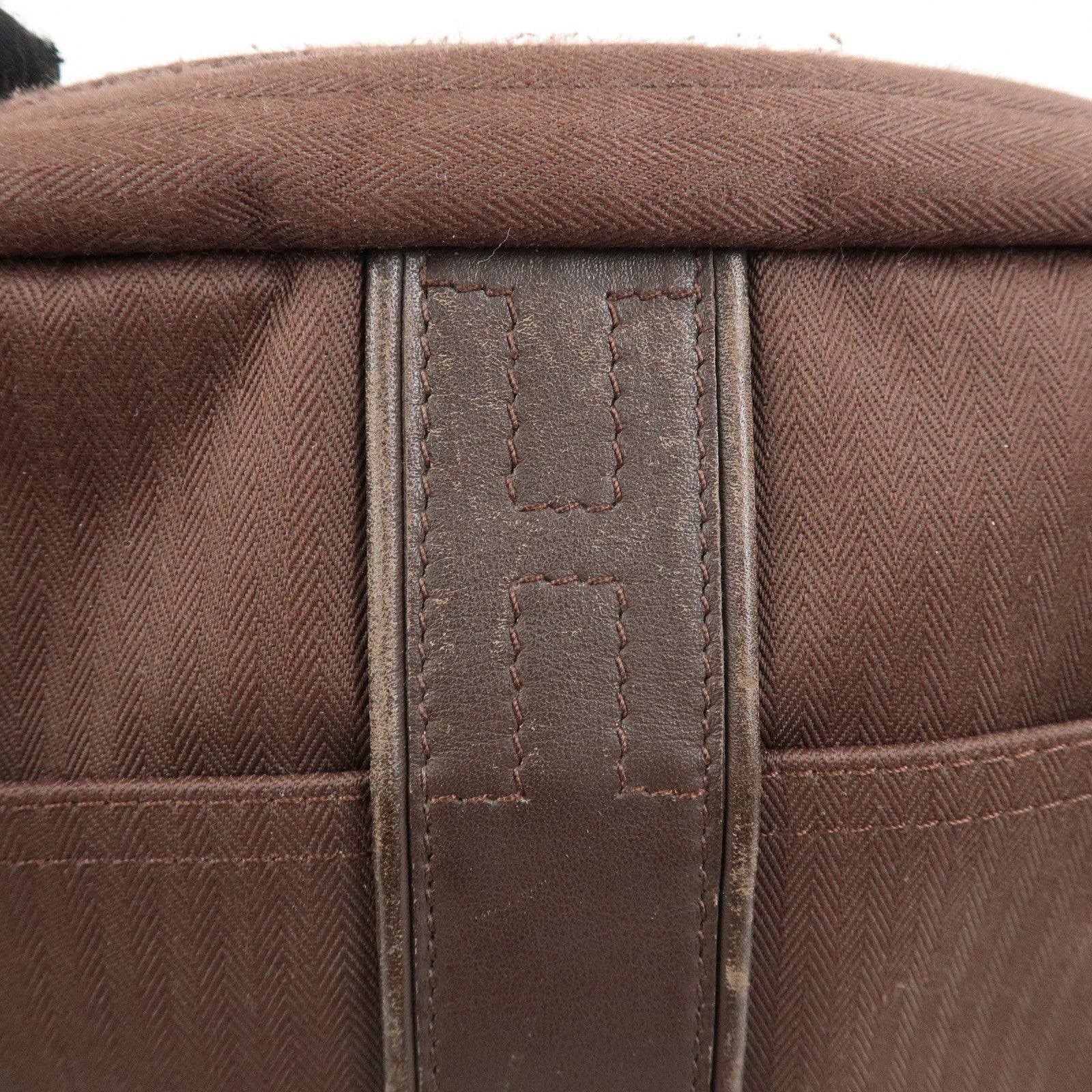 HERMES Toile Chevron Pochette Bandouliere PM Shoulder Bag Brown