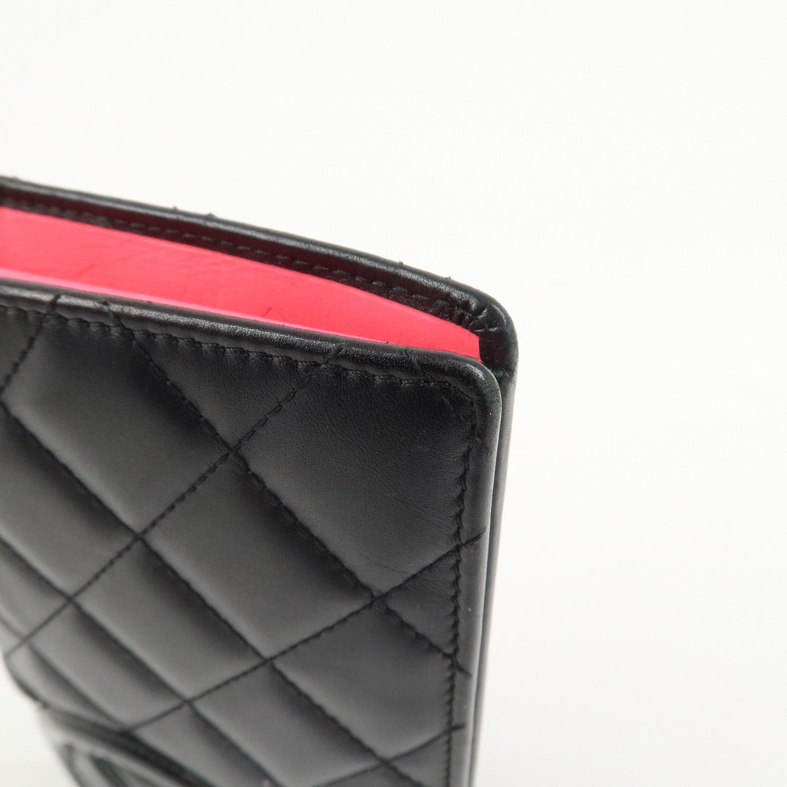 CHANEL Cambon Line Lamb Skin Bi-fold Long Wallet Black A26717