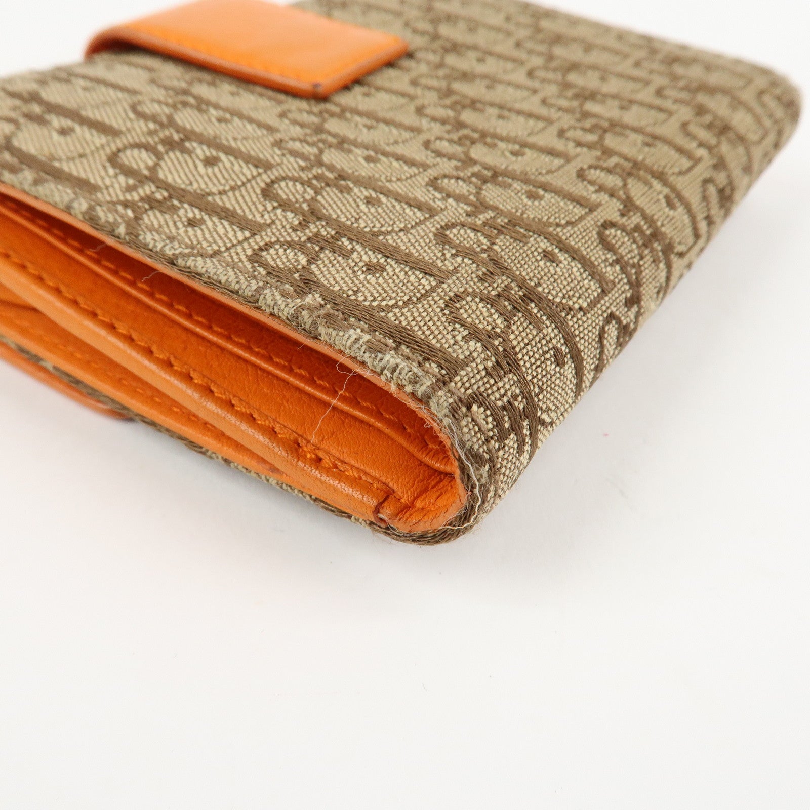 Christian Dior Street Chic Trotter Canvas Leather W Hook Trifold Wallet Used