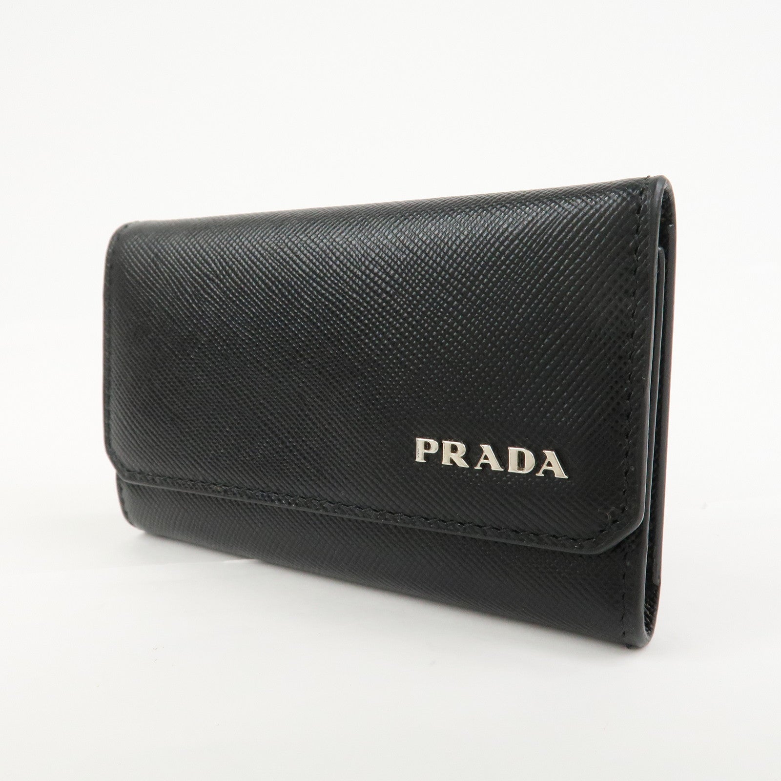 PRADA Logo Saffiano Leather 6 Rings Key Case Black NERO 2M0025