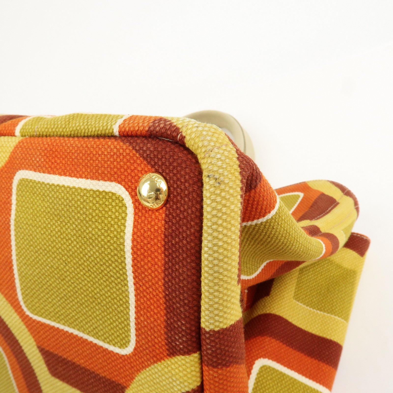 PRADA Triangle Logo Canapa Large Tote Hand Bag Orange Yellow BN1872