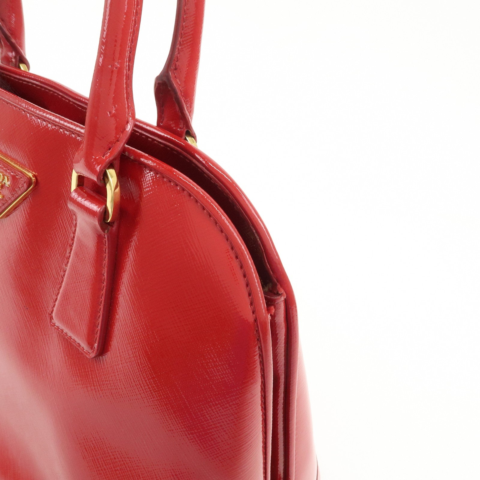 PRADA Triangle Logo Patent Leather 2WAY Bag Hand Bag Red BN2567