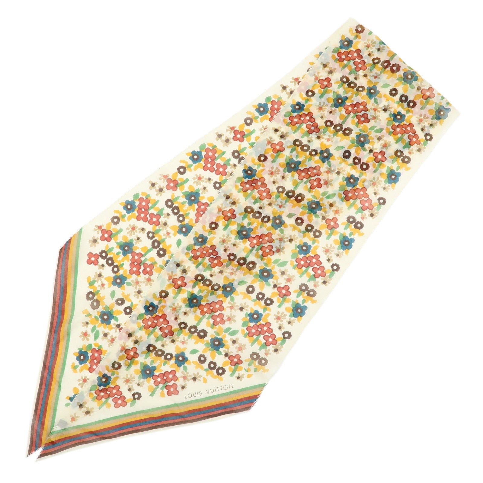 Louis Vuitton Cotton Silk Flower Motif Scarf Bandeau Ivory