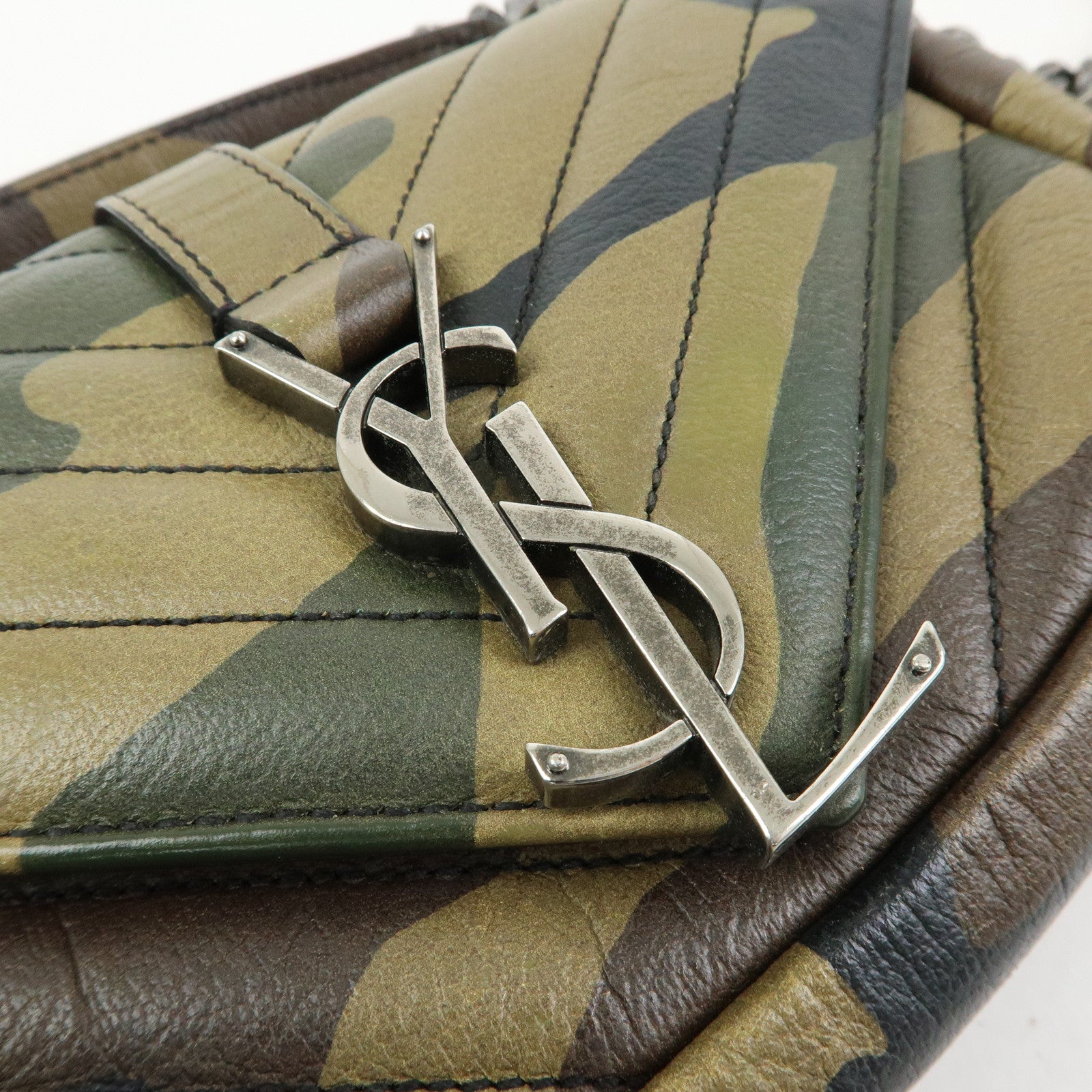 SAINT LAURENT PARIS College Mini Chain Shoulder Hand Bag Camouflage
