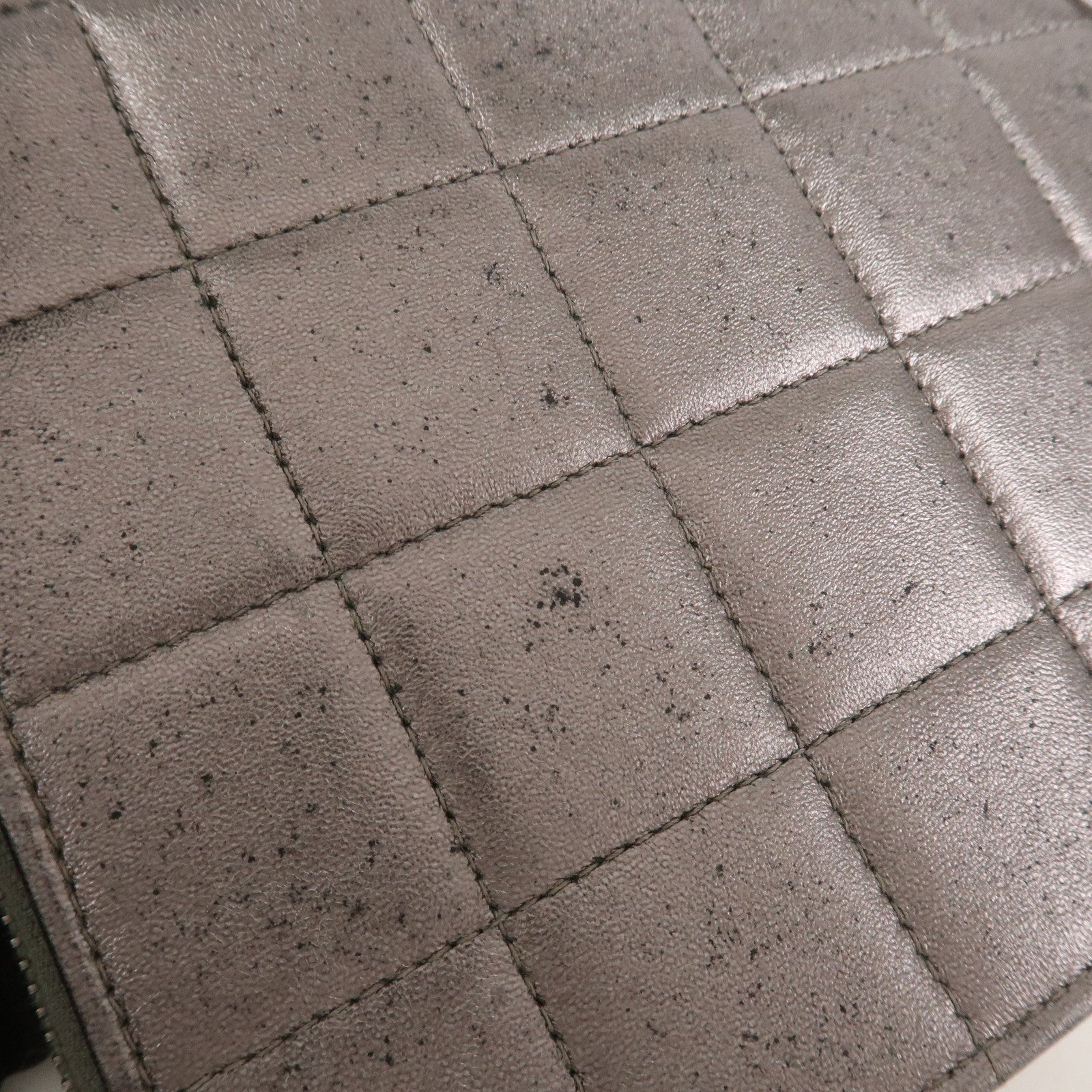 CHANEL Chocolate Bar Leather Clutch Bag Hand Bag Silver