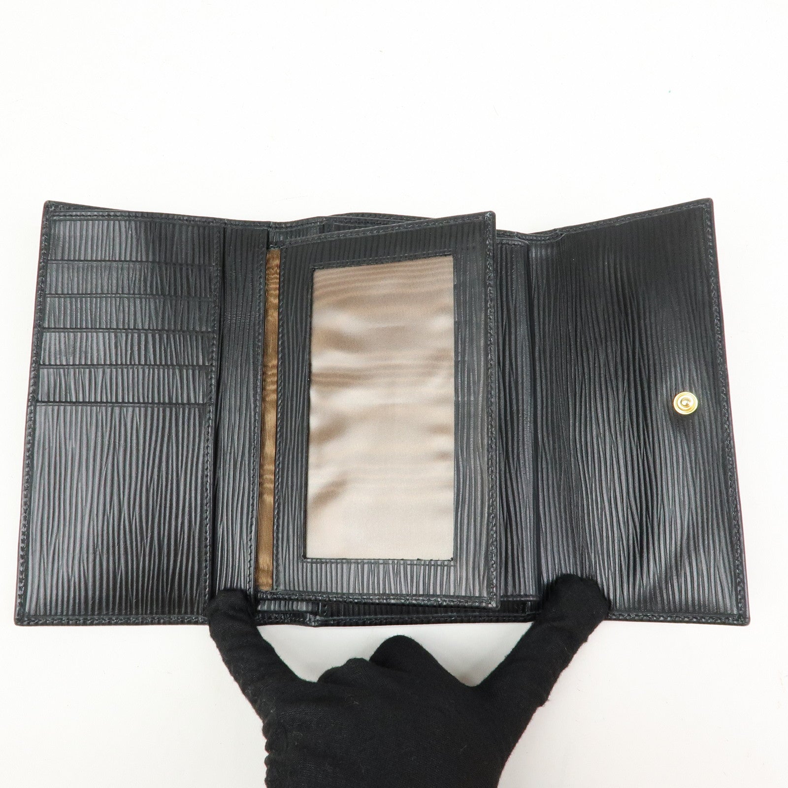 FENDI Embossed Leather Long Flap Wallet Black 30858