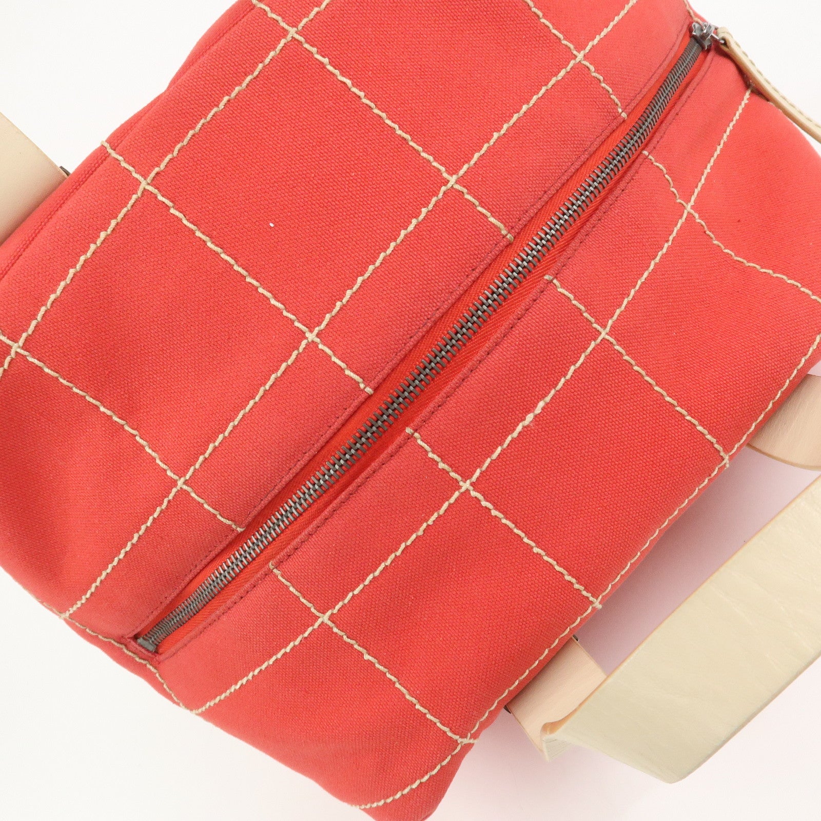 CHANEL Chocolate Bar COCO Mark Canvas Leather Hand Bag Red