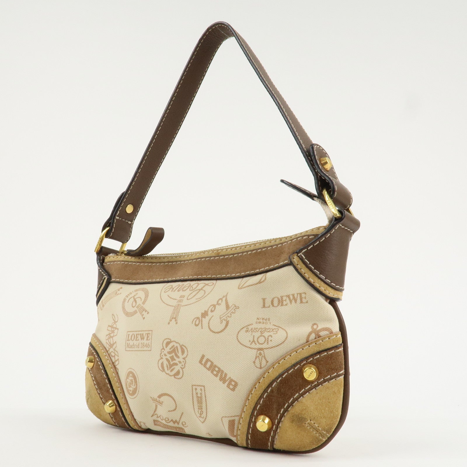 LOEWE Anagram Canvas Suede Leather Shoulder Bag 160th Anniverssary Used