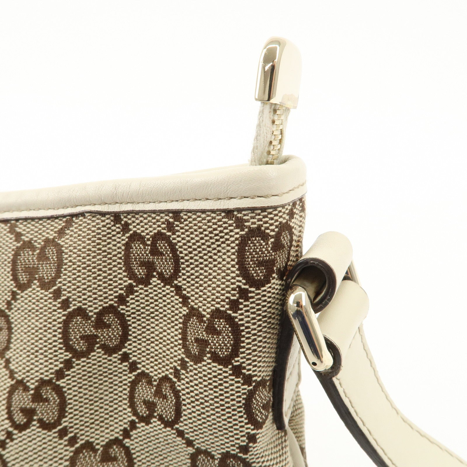 GUCCI Interlocking G GG Canvas Leather Shoulder Bag Beige 16998 Used