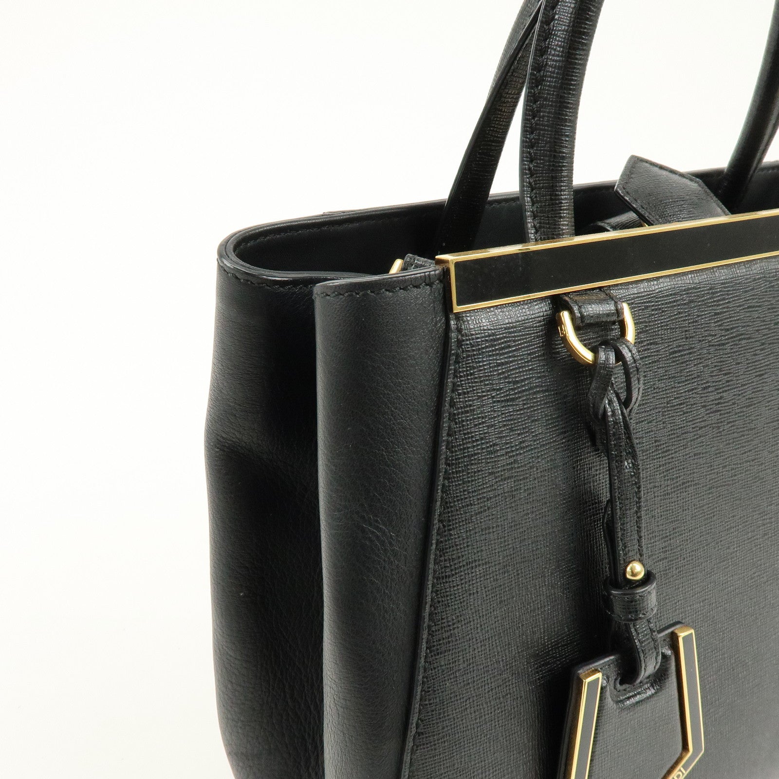 FENDI Petit 2Jours Leather 2Way Bag Hand Bag Shoulder Bag Black