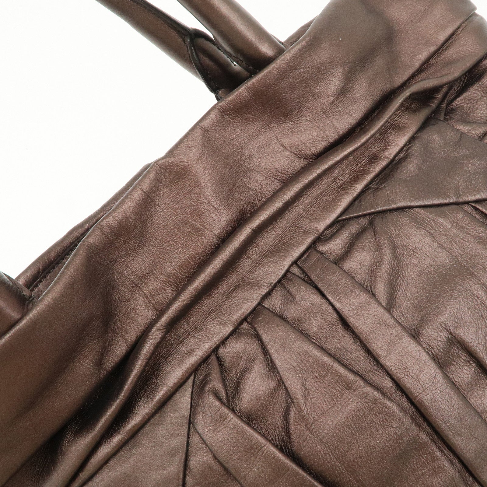 Prada Gathered Leather Tote Bag Hand Bag Bronze Silver HDW BN1719 Used