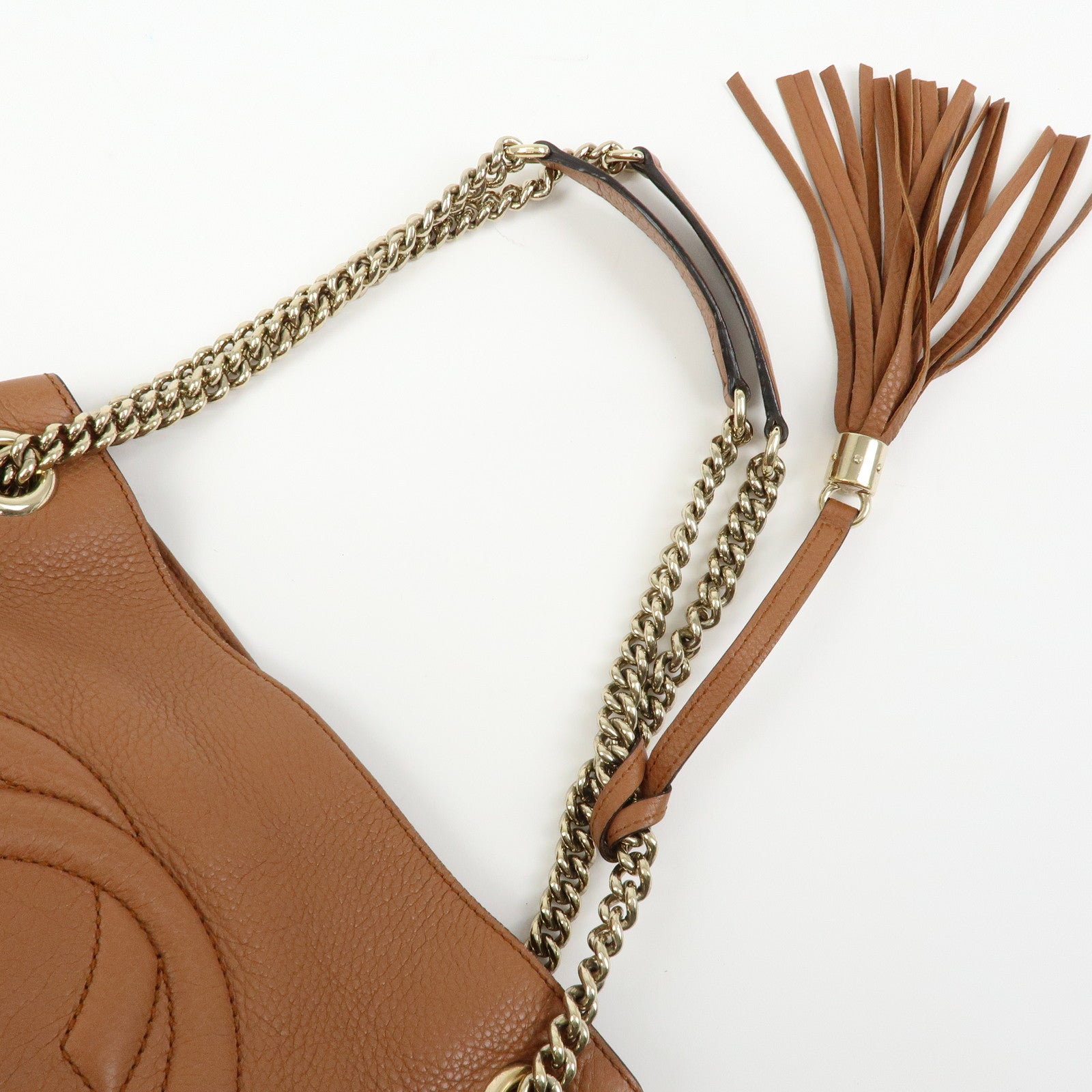 GUCCI SOHO Interlocking G Leather Chain Shoulder Bag Brown 308982
