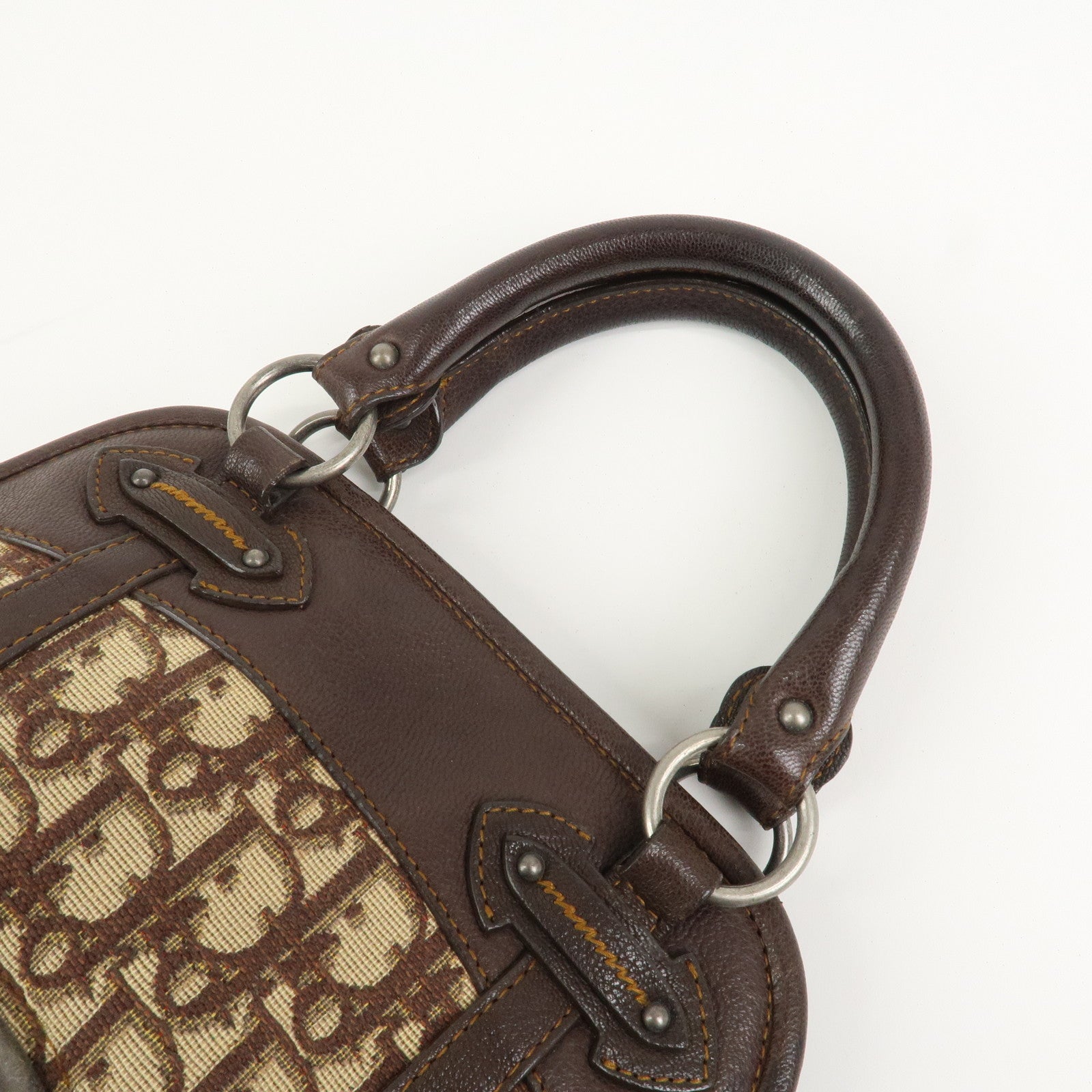 Christian Dior Trotter Canvas Leather Hand Bag Beige Brown