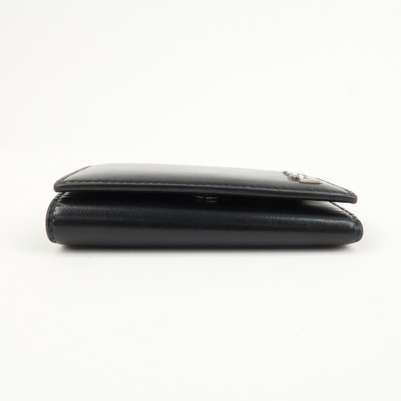 SAINT LAURENT Logo Leather 6 Hook Key Case Black Silver