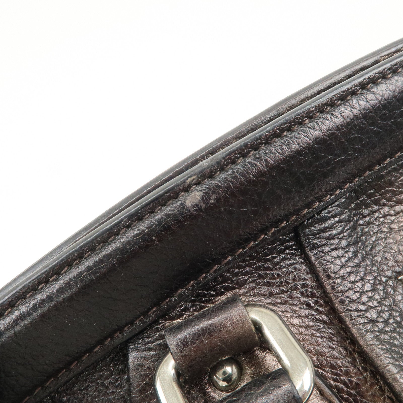 PRADA Logo Leather Shoulder Bag Hand Bag Bronze Used