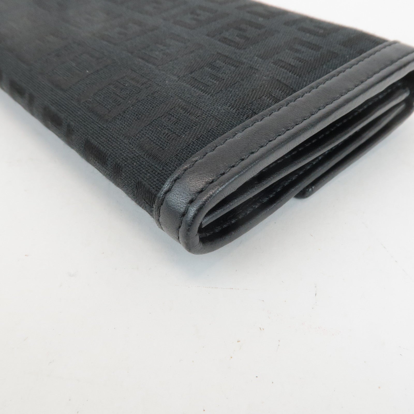 FENDI Zucchino Leather Canvas Bi-fold Long Wallet Black M0021 Used