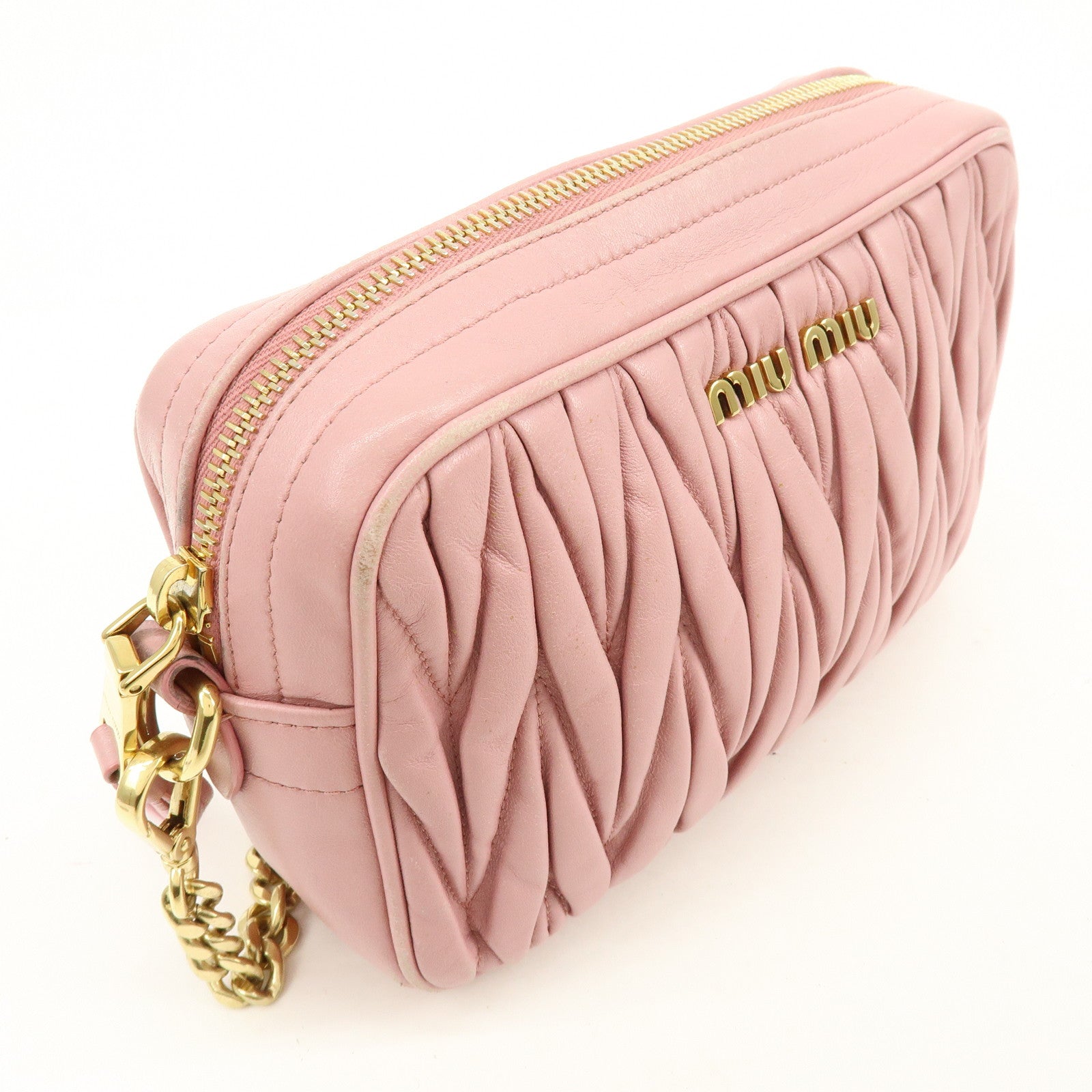 MIU MIU Matelasse Leather Chain Shoulder Bag Pink