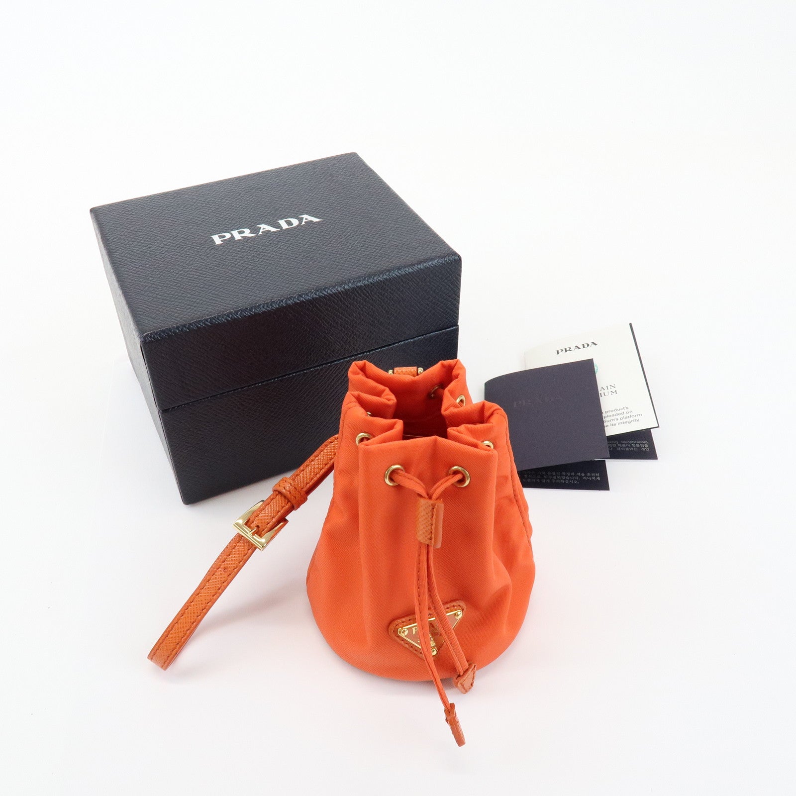 PRADA Triangle Logo Nylon Drawstring Wrist Bag Orange 1TT202