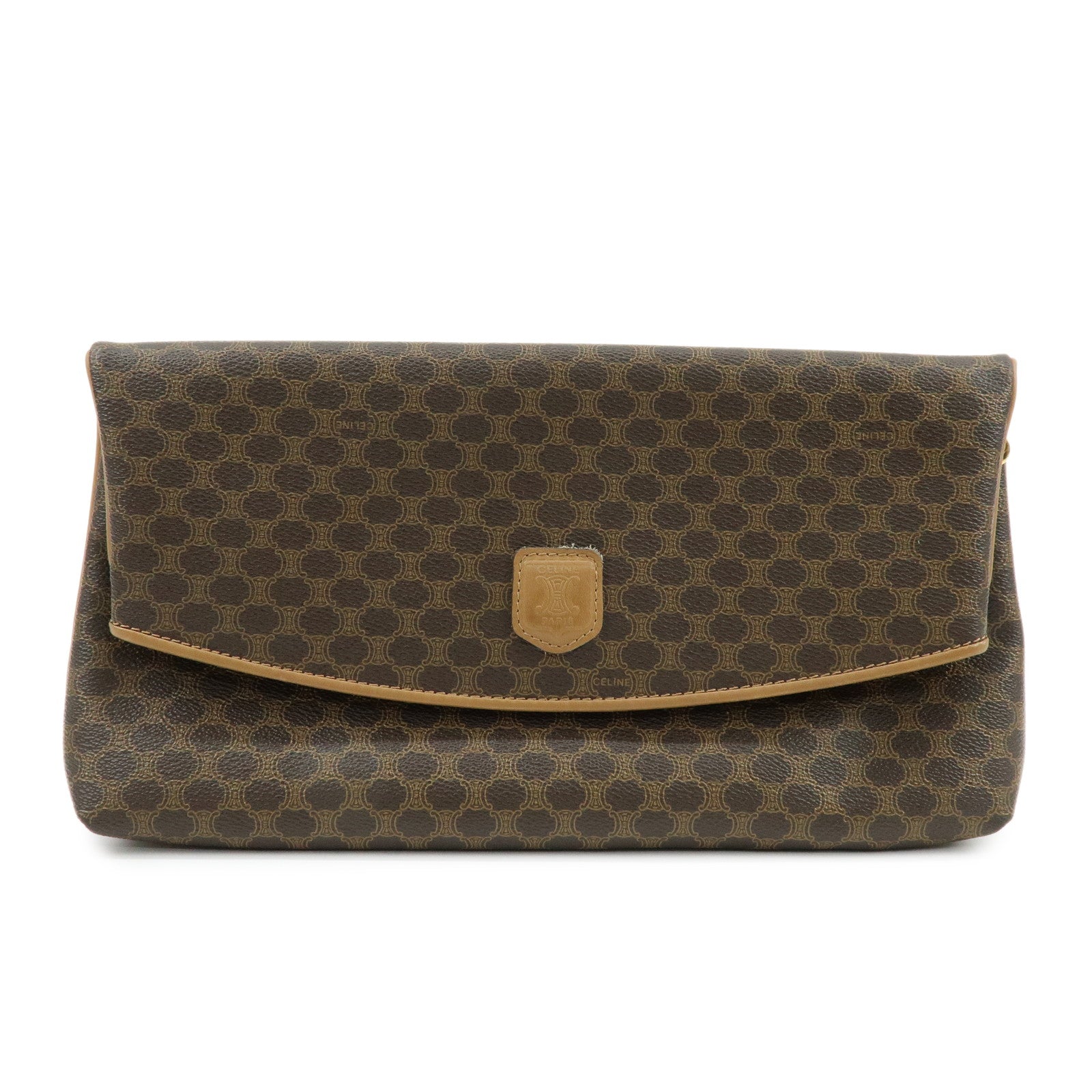 CELINE Macadam PVC Leather Clutch Bag Pouch Brown