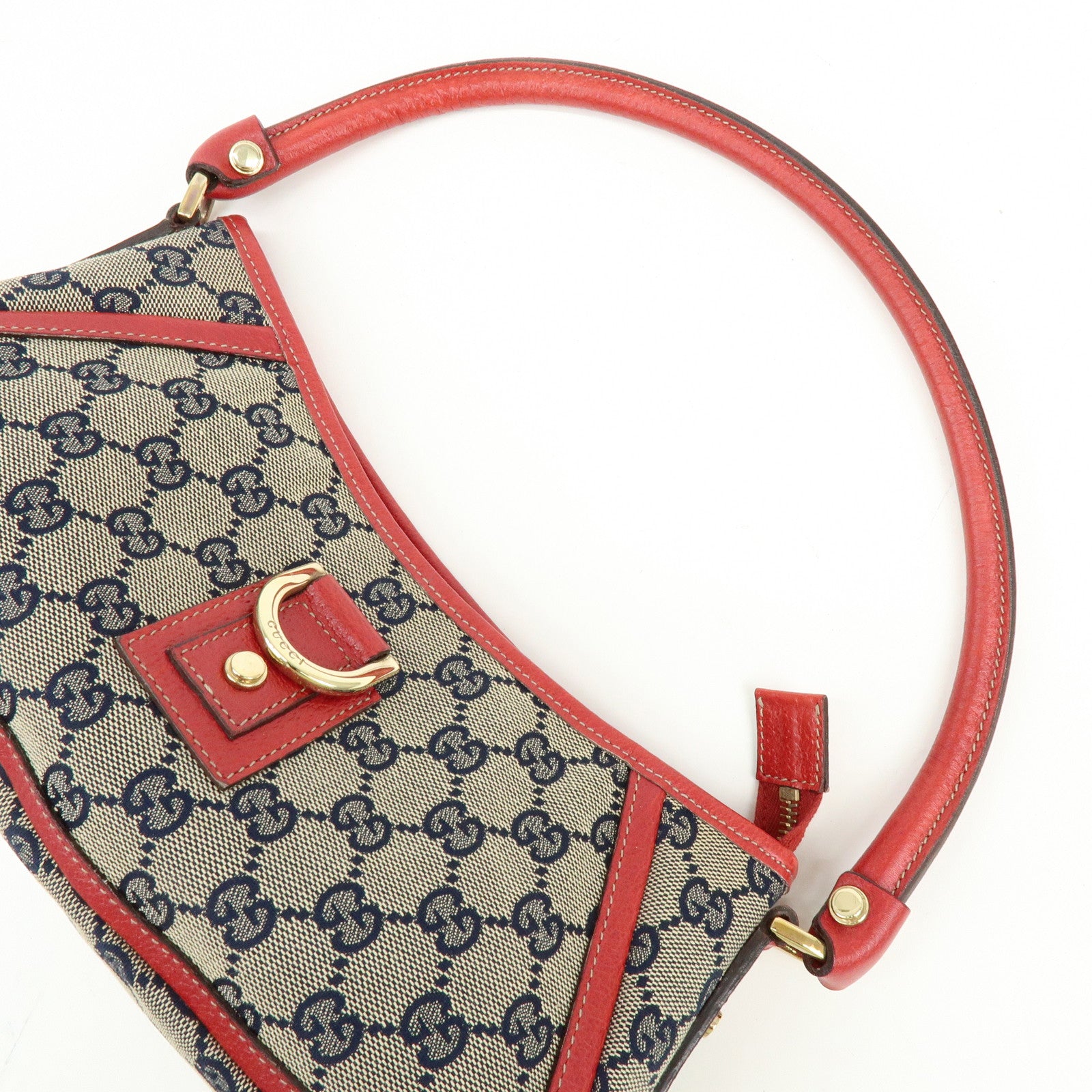 GUCCI Abbey GG Canvas Leather Shoulder Hand Bag Beige Red 130939