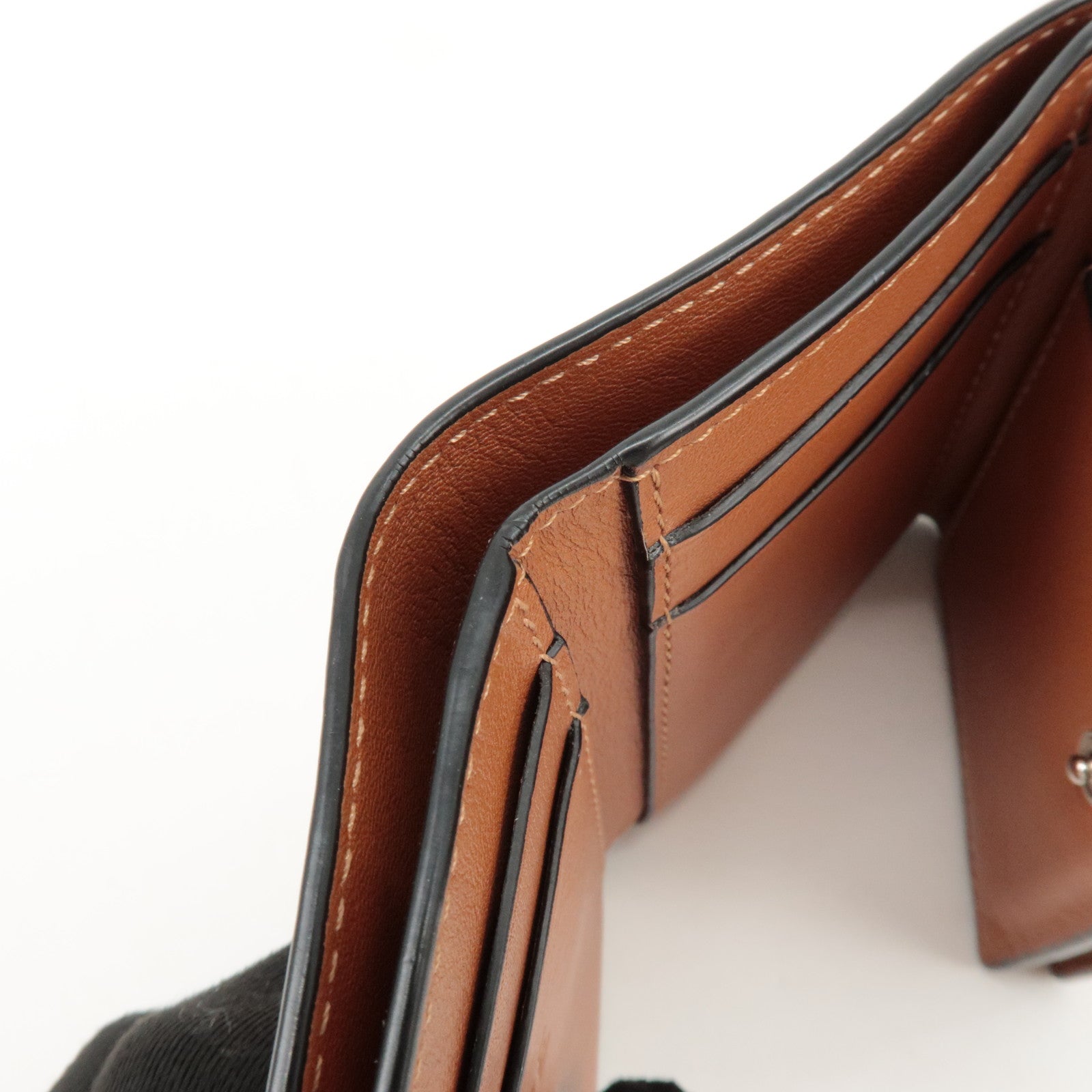 LOEWE Anagram Leather Tri-fold Compact Wallet Beige C500TR2X01 Used